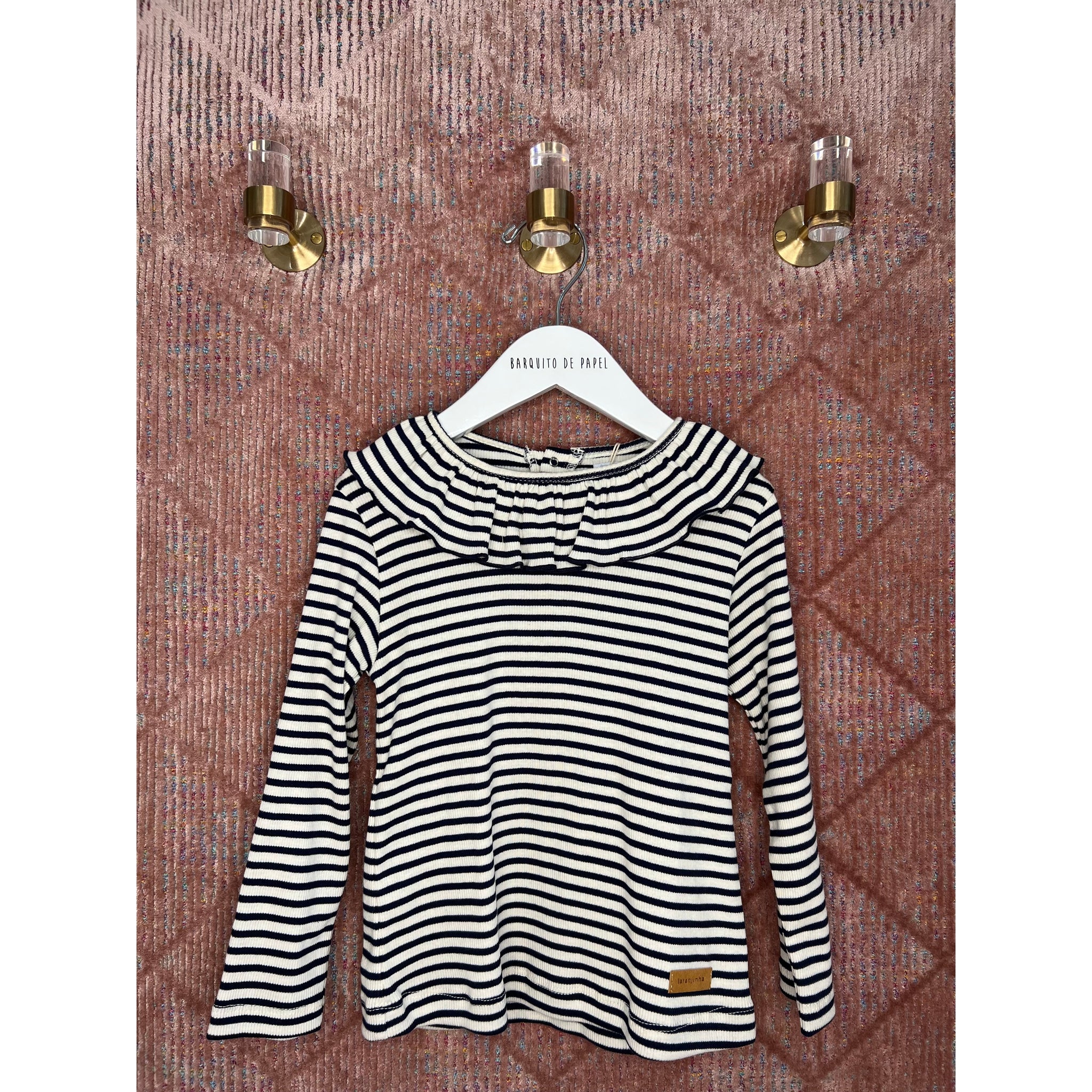 Longsleeve ruffled collar ribbed striped jersey