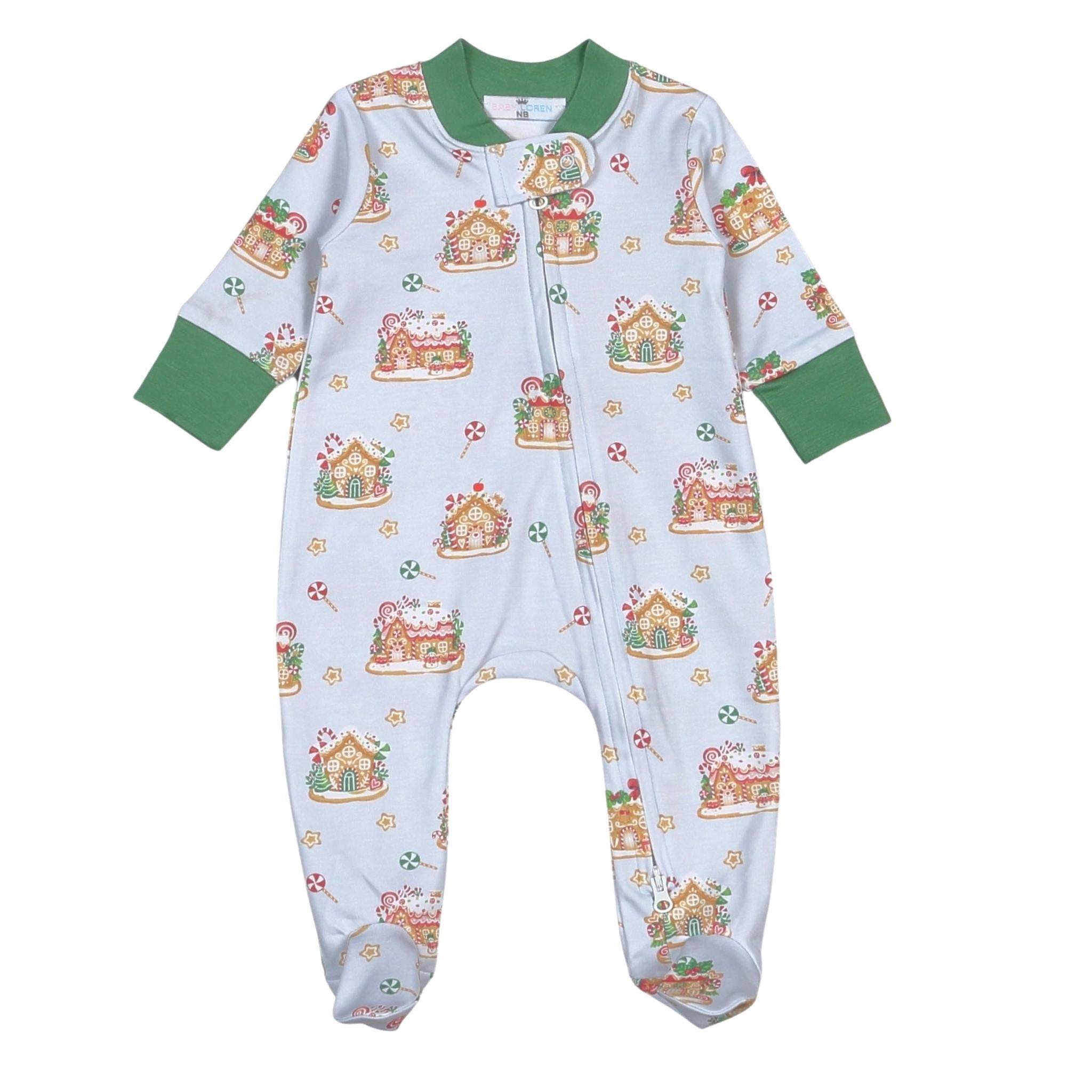 Gingerbread House Pima Zipper Footie
