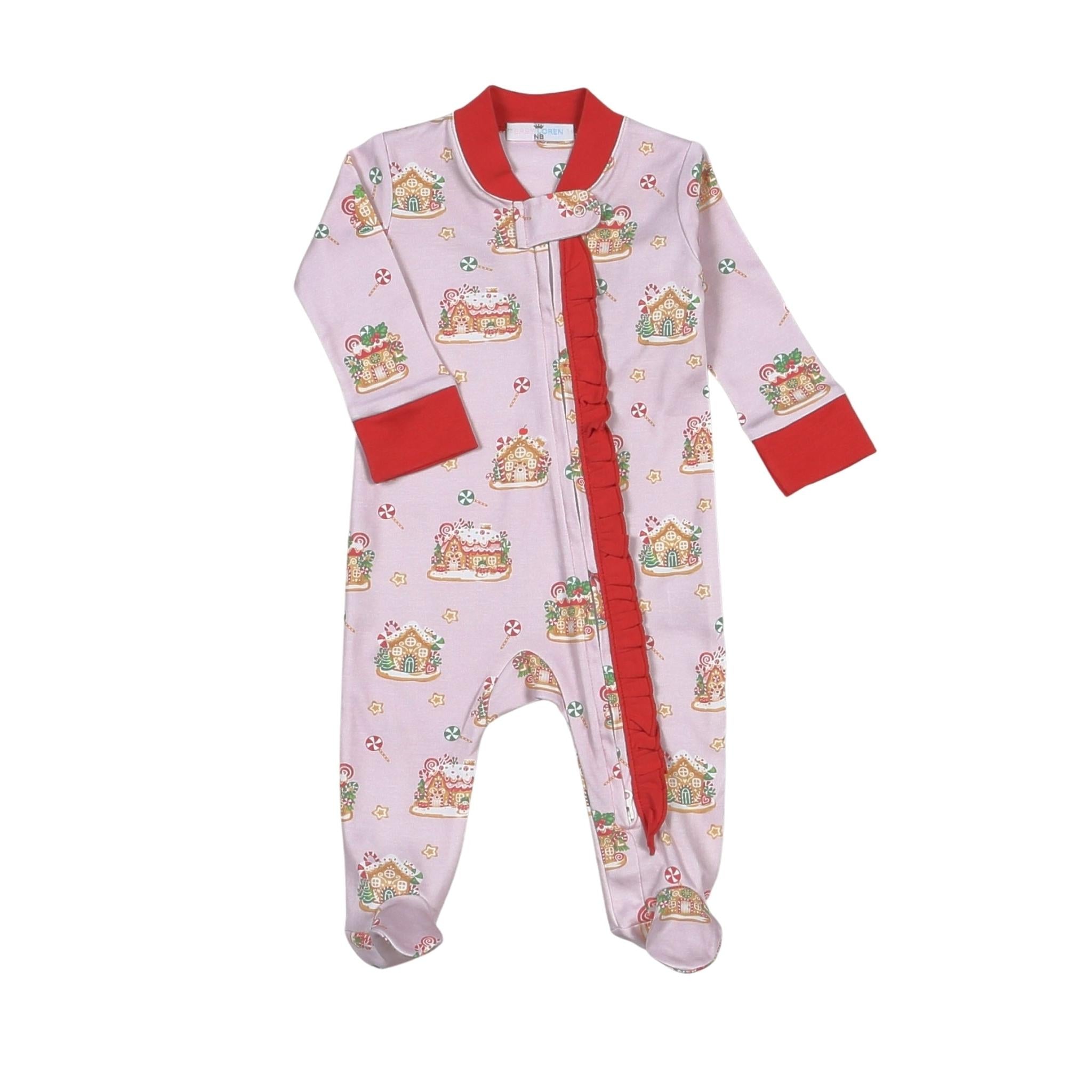 Gingerbread House Pima Zipper Footie