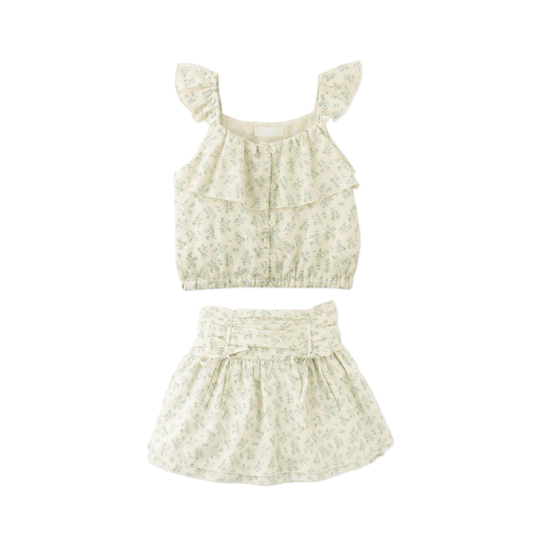 AMBESSA STRAPPY RUFFLED TOP & TIERED SKIRT SET
