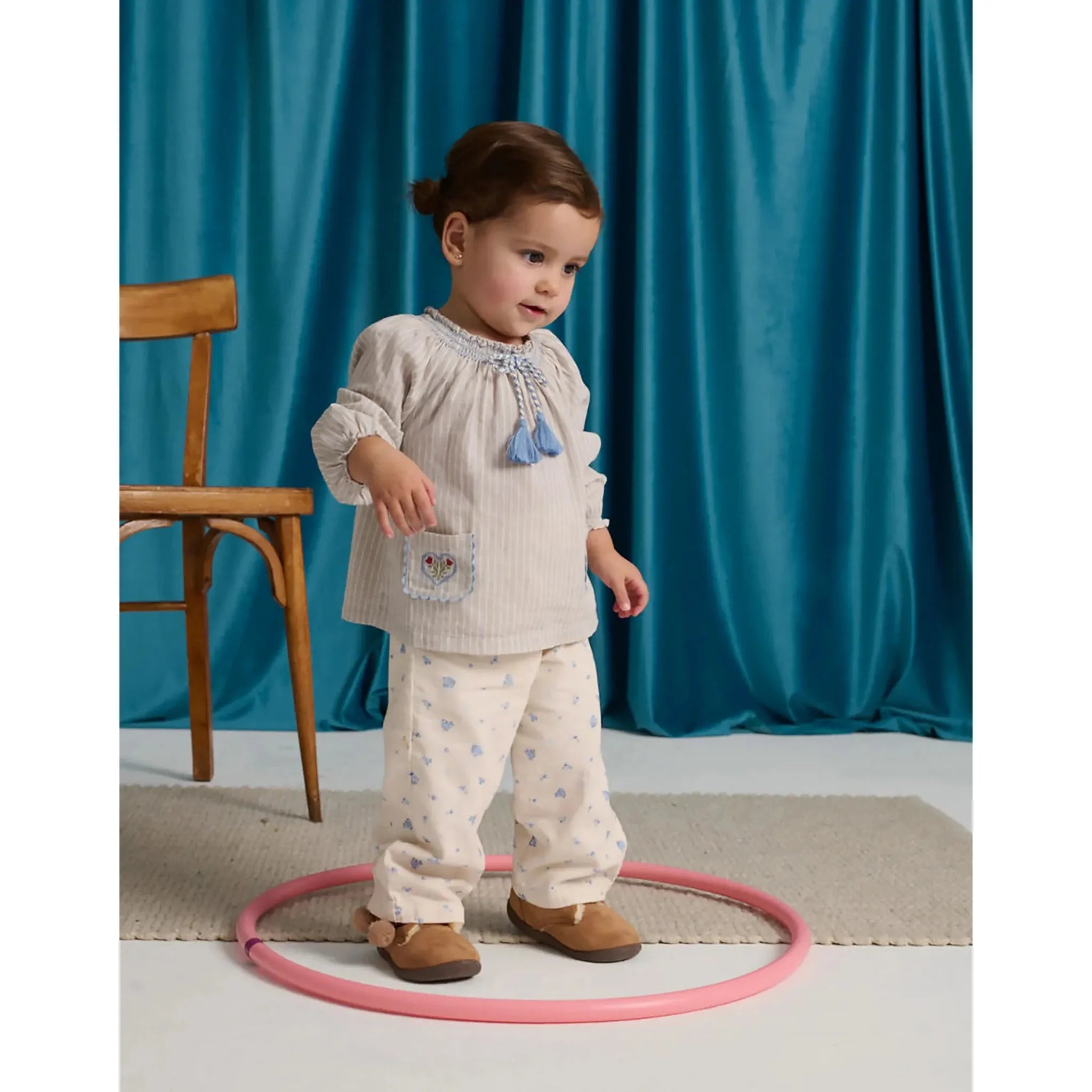 BABY RUTH STRIPED BLOUSE WITH CORDUROY PANT SET