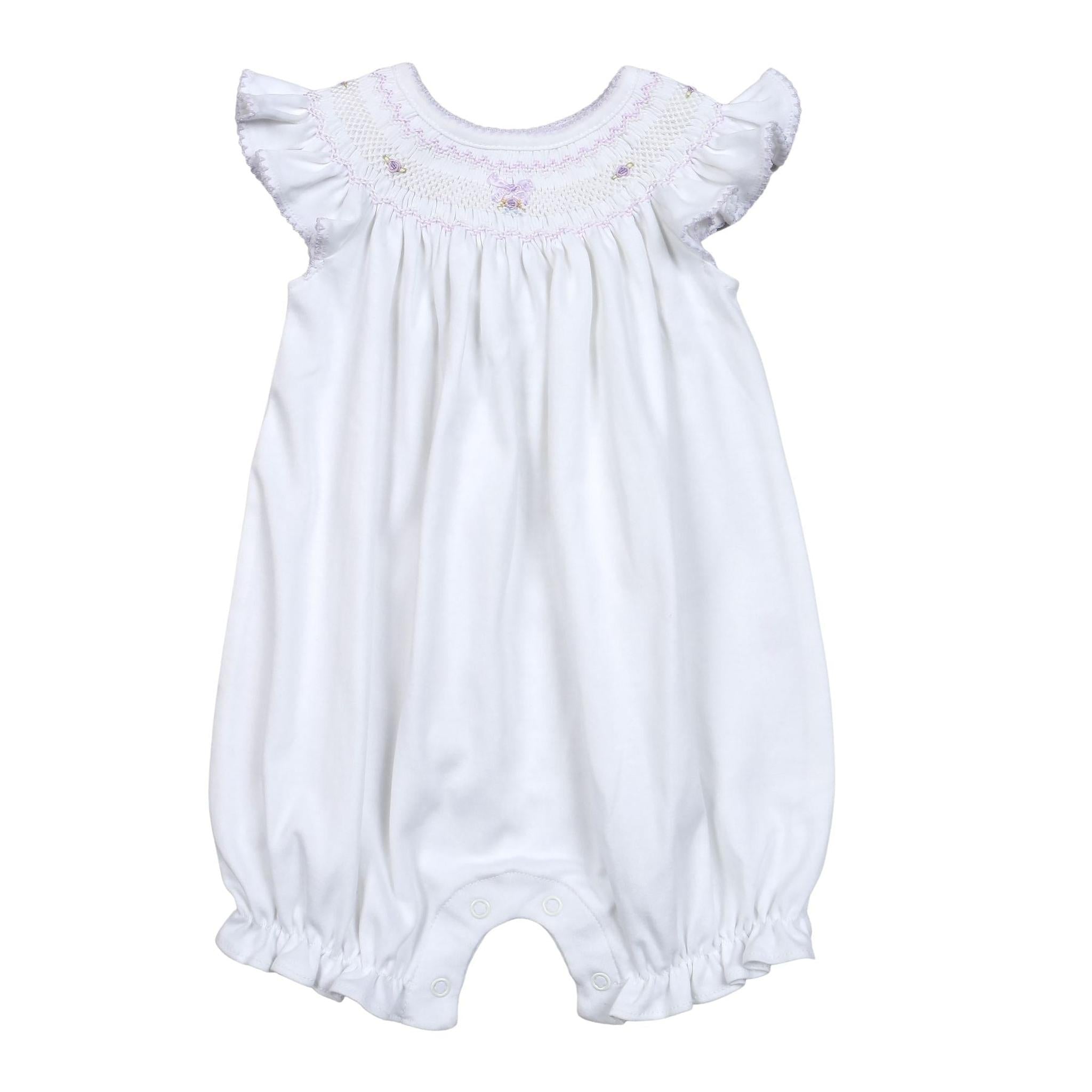 White hand smocked bishop bubble