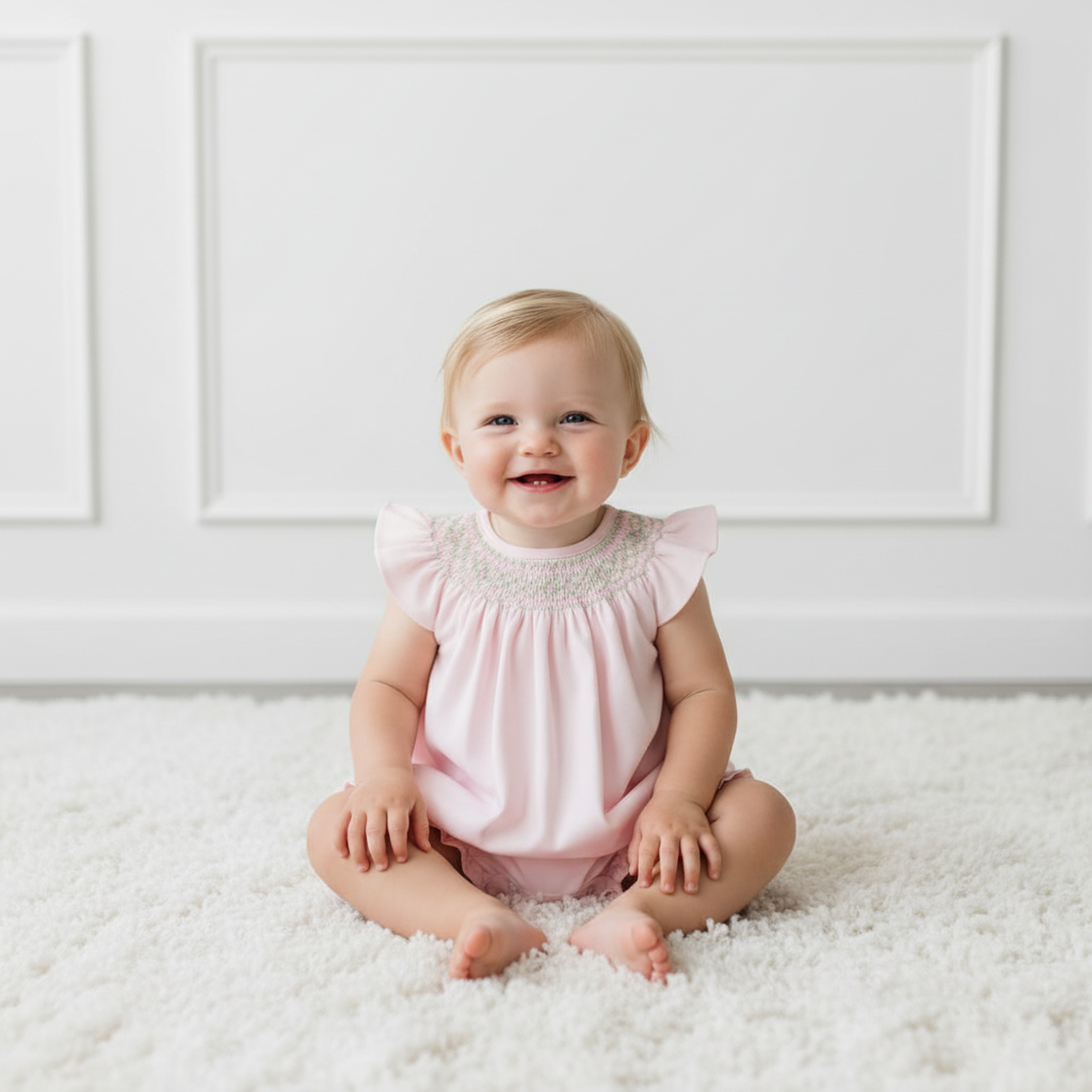 PINK AND GREEN HAND SMOCKED PIMA BISHOP BUBBLE
