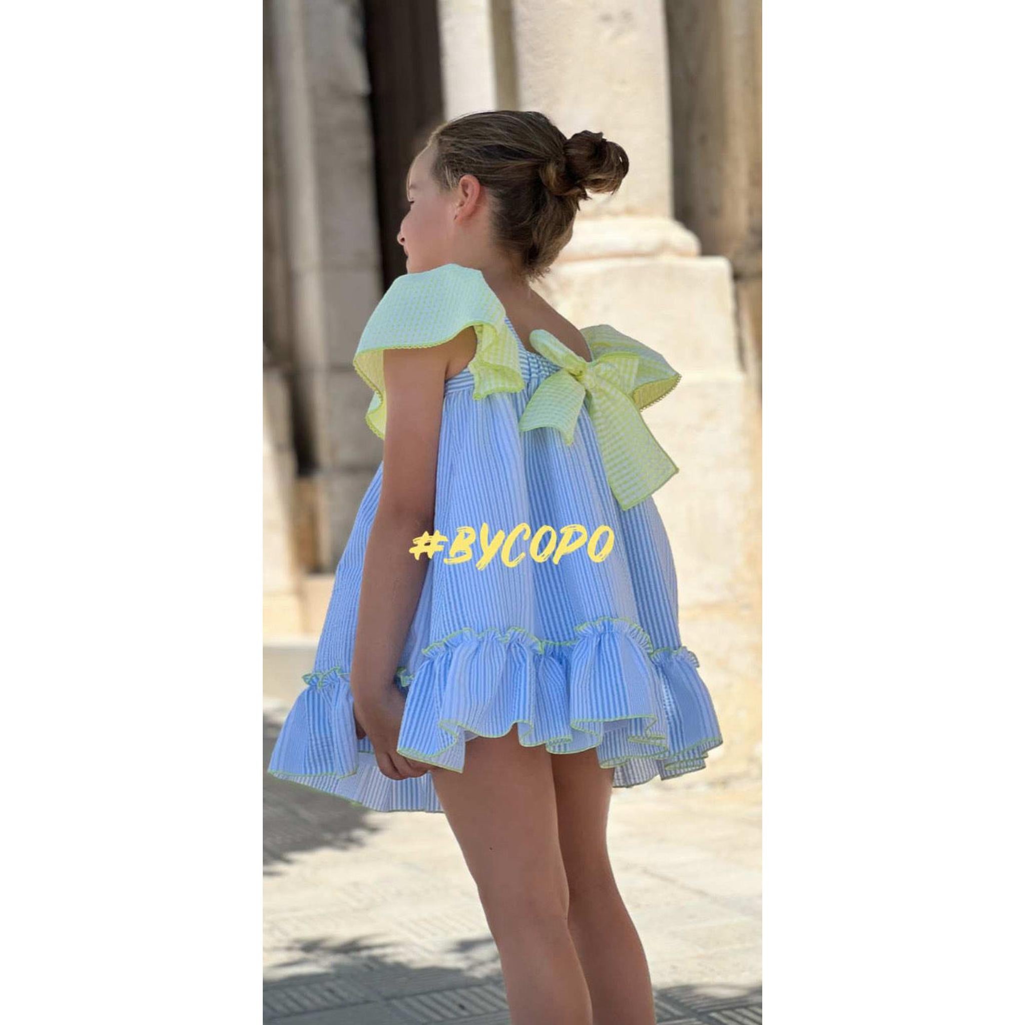 Neon Seersucker Volante Dress