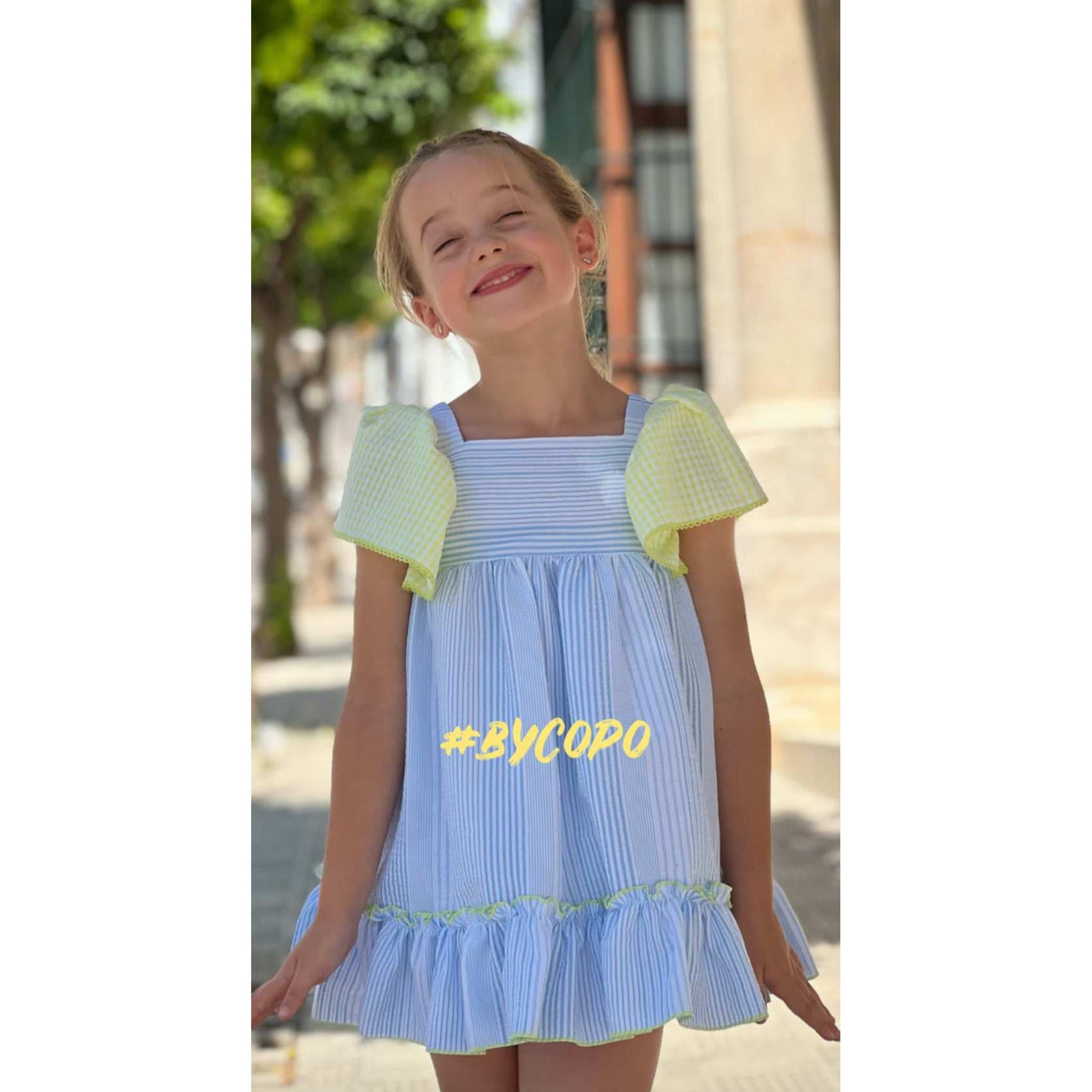 Neon Seersucker Volante Dress