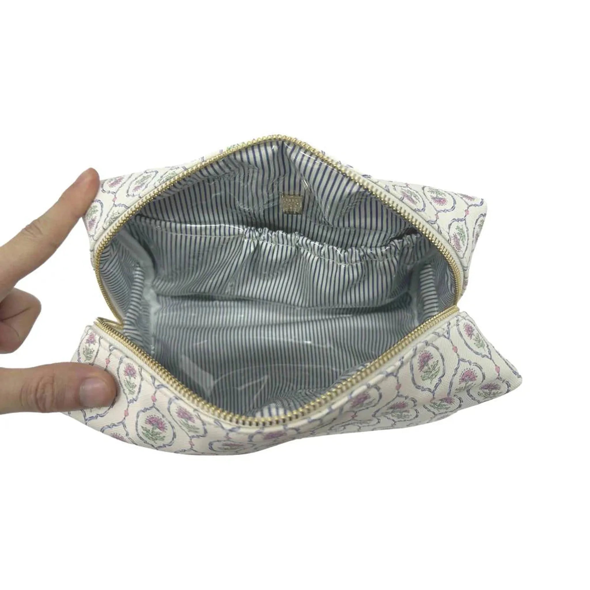 LUXE Everyday Cosmetic Bag - ANTIBES with Navy Pinstripe Liner