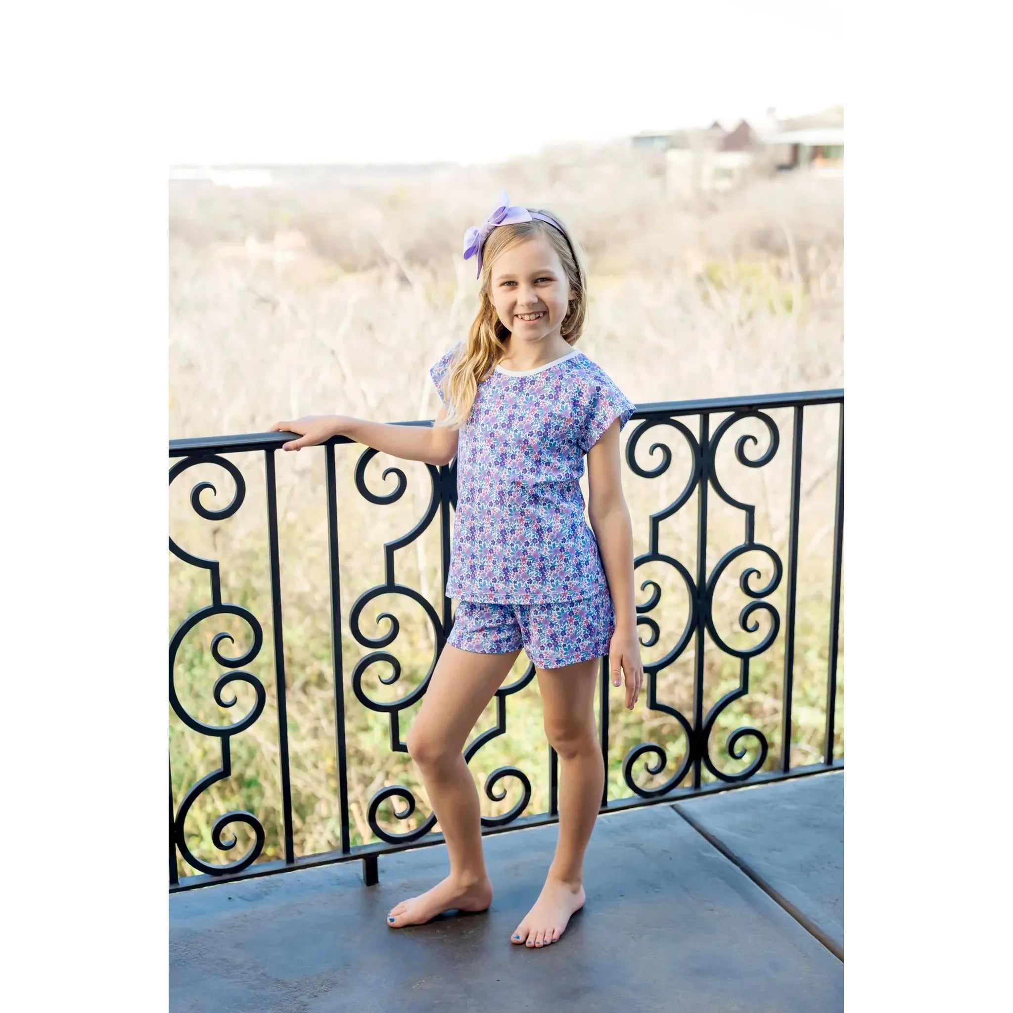 Emery Girls' Short Set - Blackberry Floral