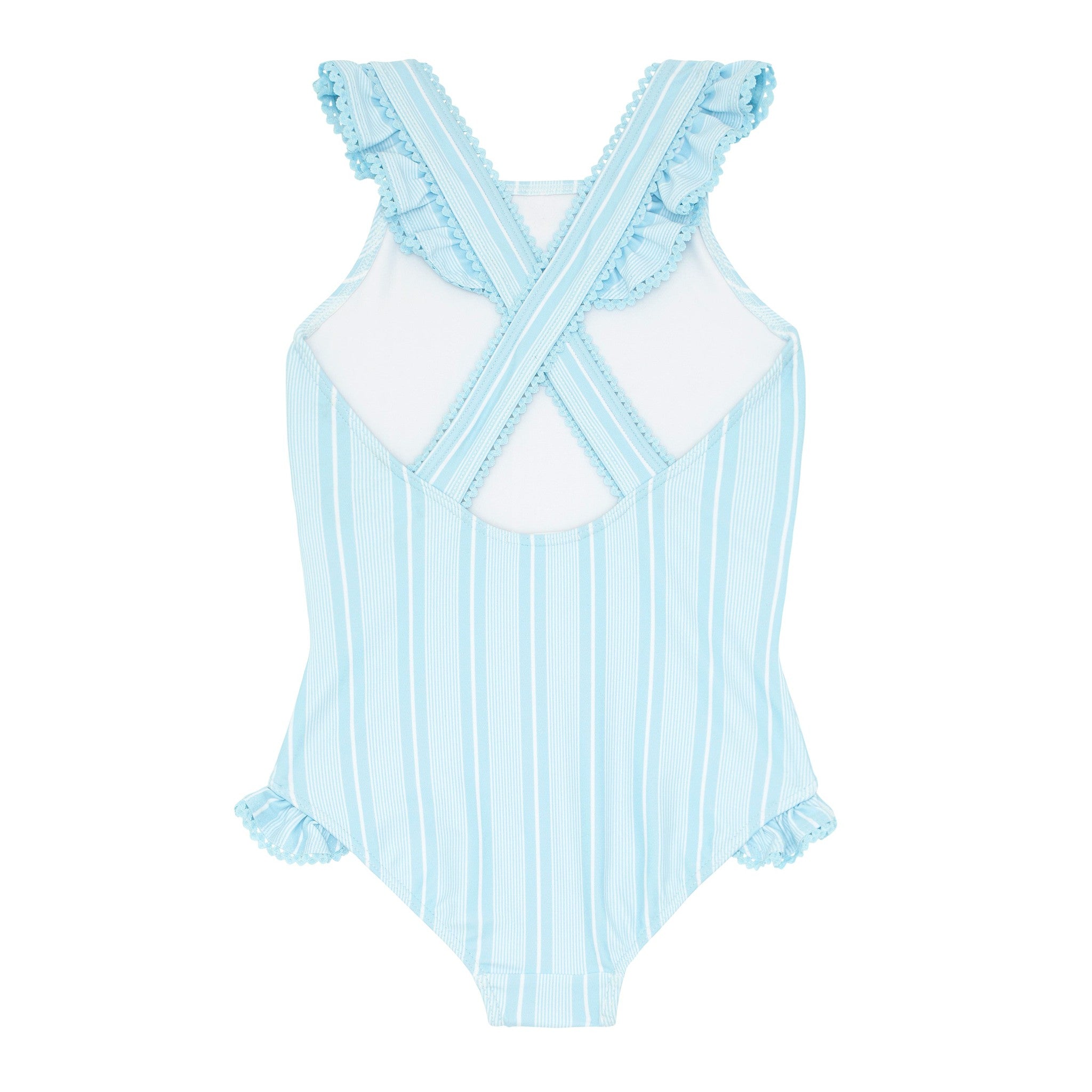 girls pacific blue stripe crossover one piece