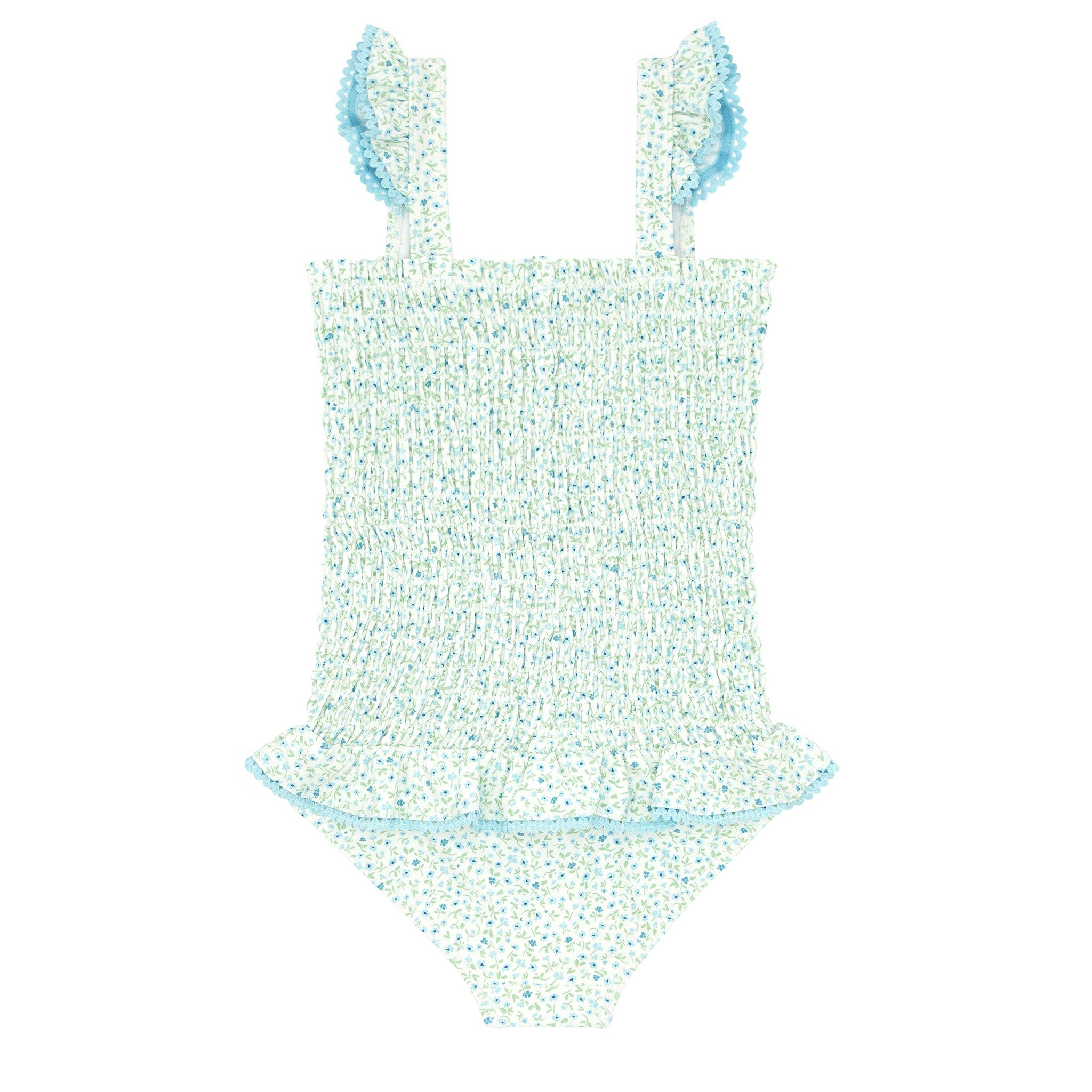 girls hibiscus ditsy smocked one piece with ruffled skirt