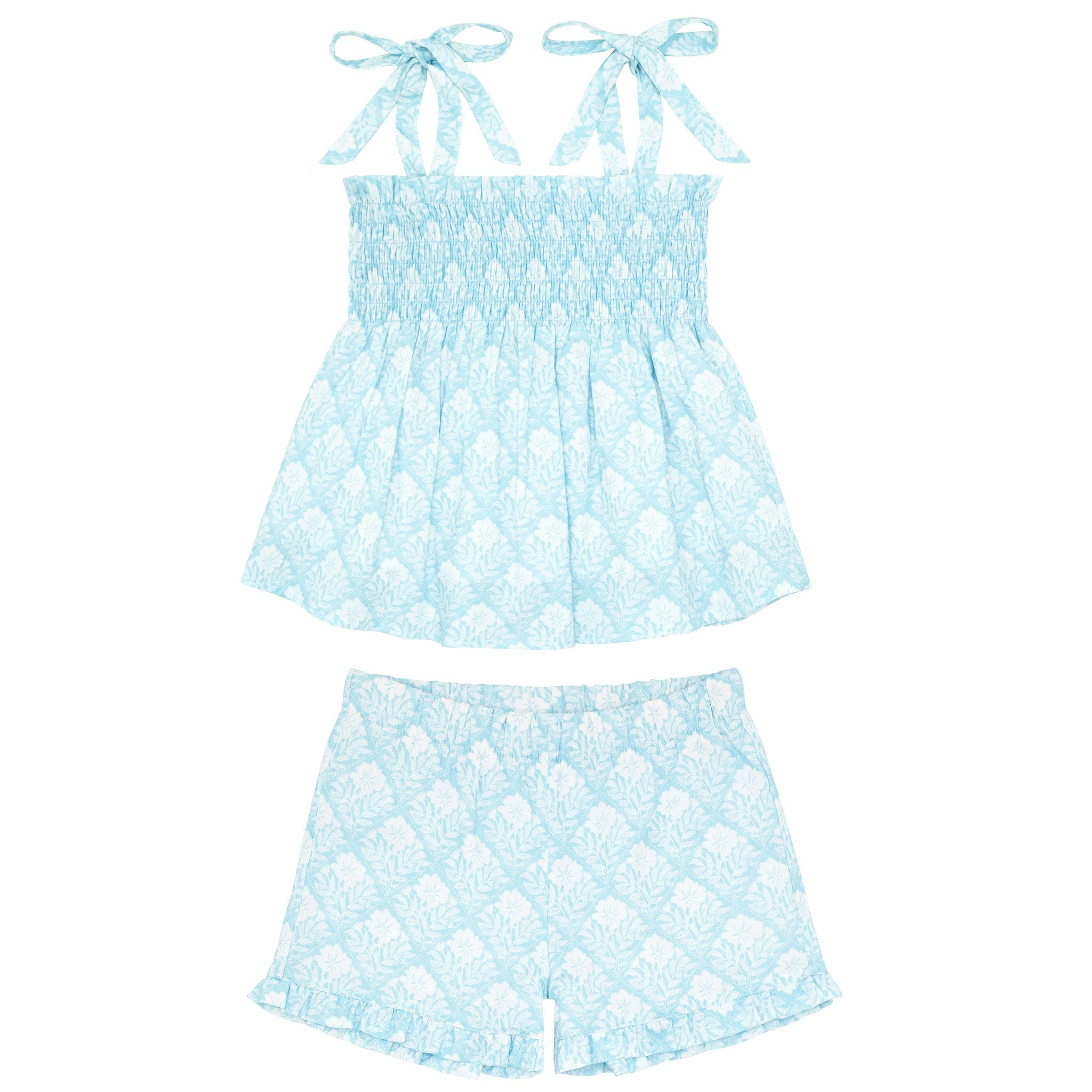 girls plumeria quilt smocked short set