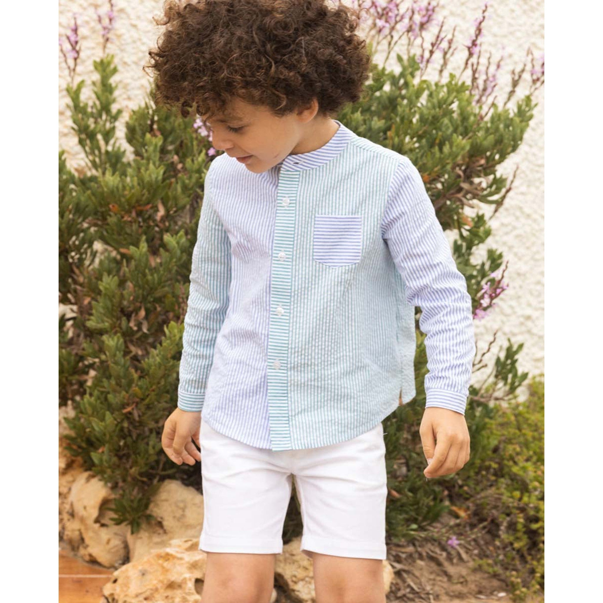 Blue Green Seersucker Short Set