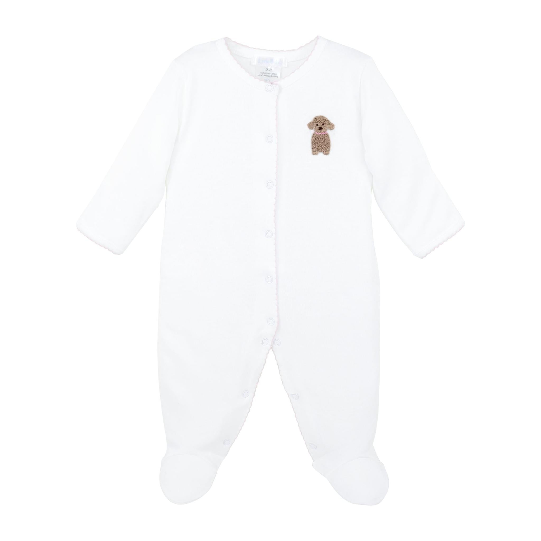 Loving Puppy Embroidered Pima Footie - Pink