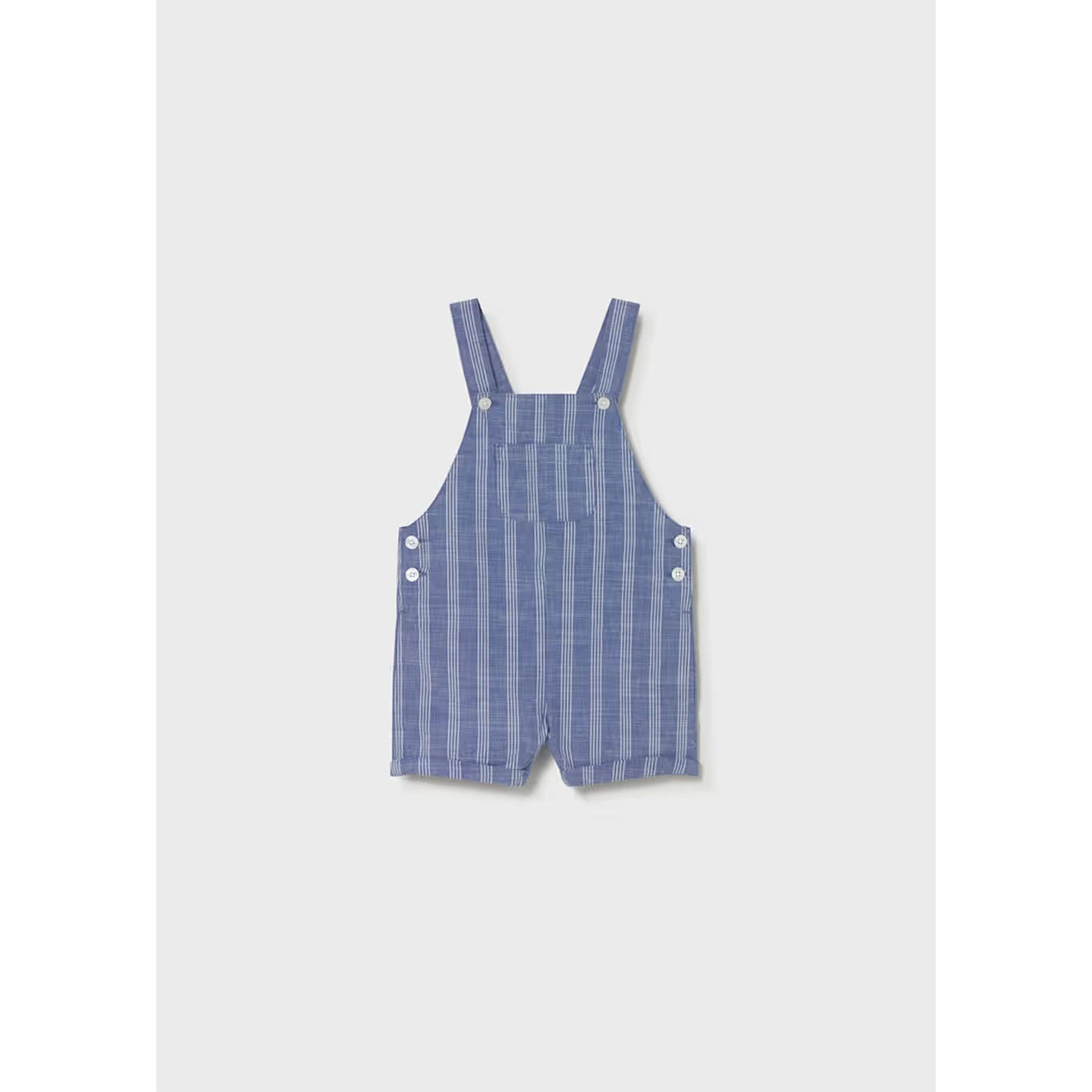 Baby Linen Striped Dungaree - Blue