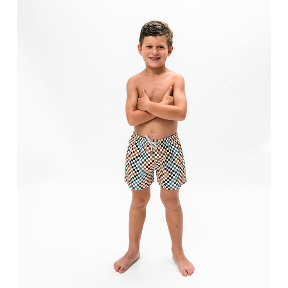 boy swim shorts checkered