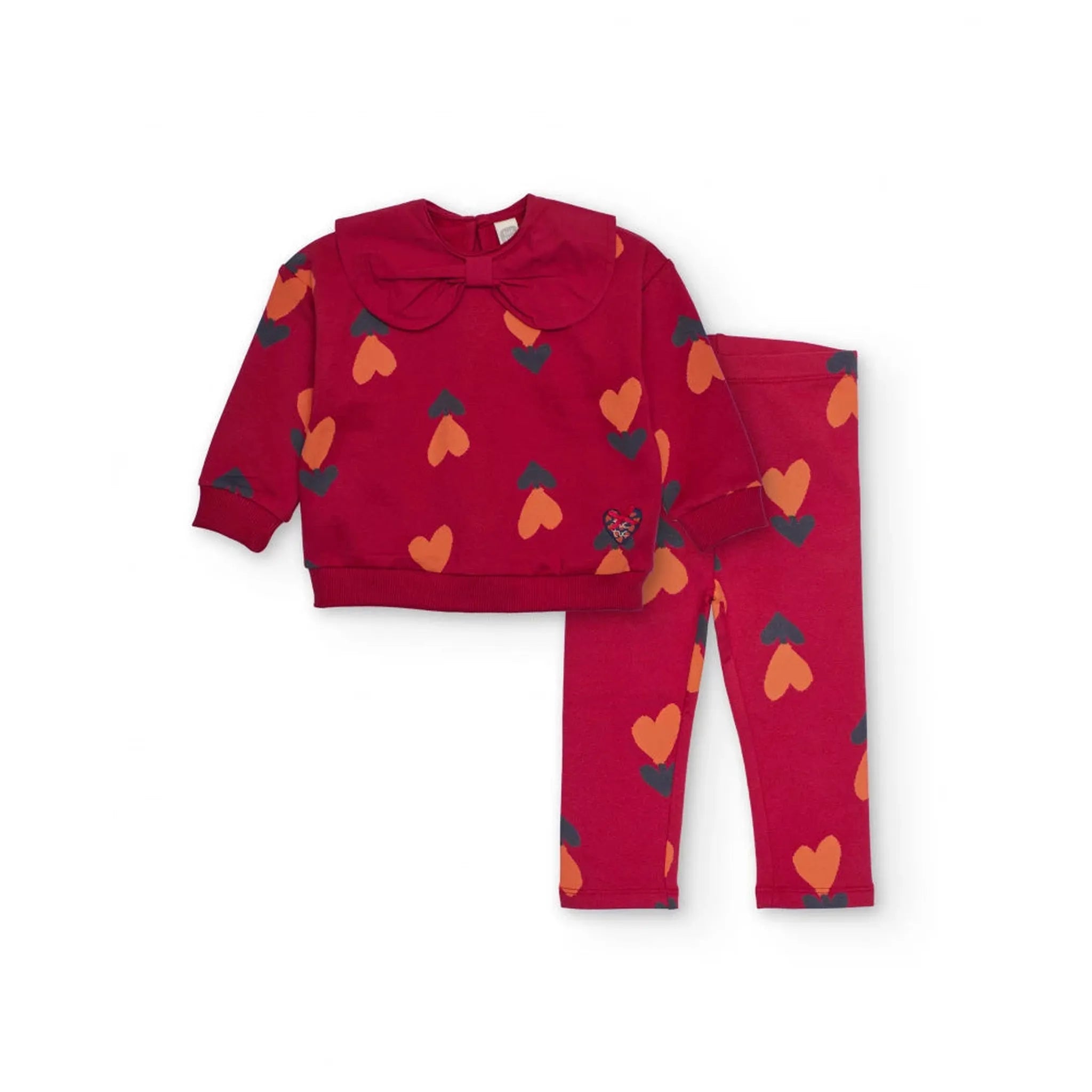 Conjunto de sudadera con lazada y leggings para niña en rojo con corazones