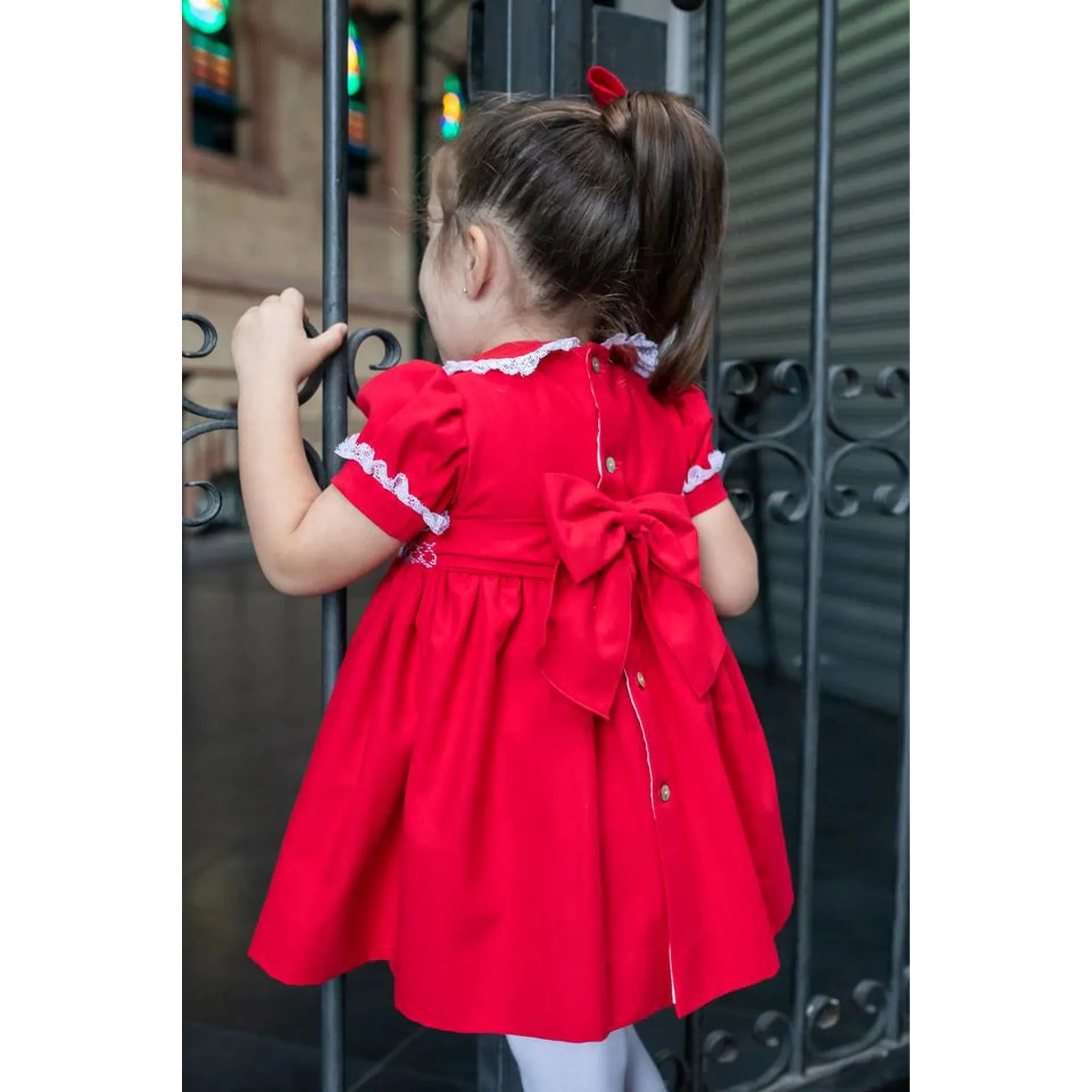 Red Valencienne Smocked Dress