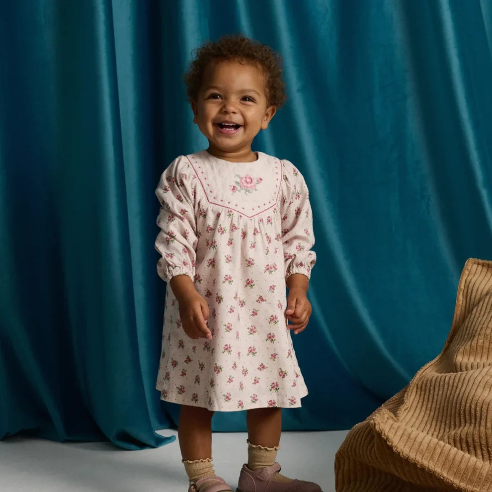 BABY OLIVIA FLORAL PRINTED DRES WITIH EMB