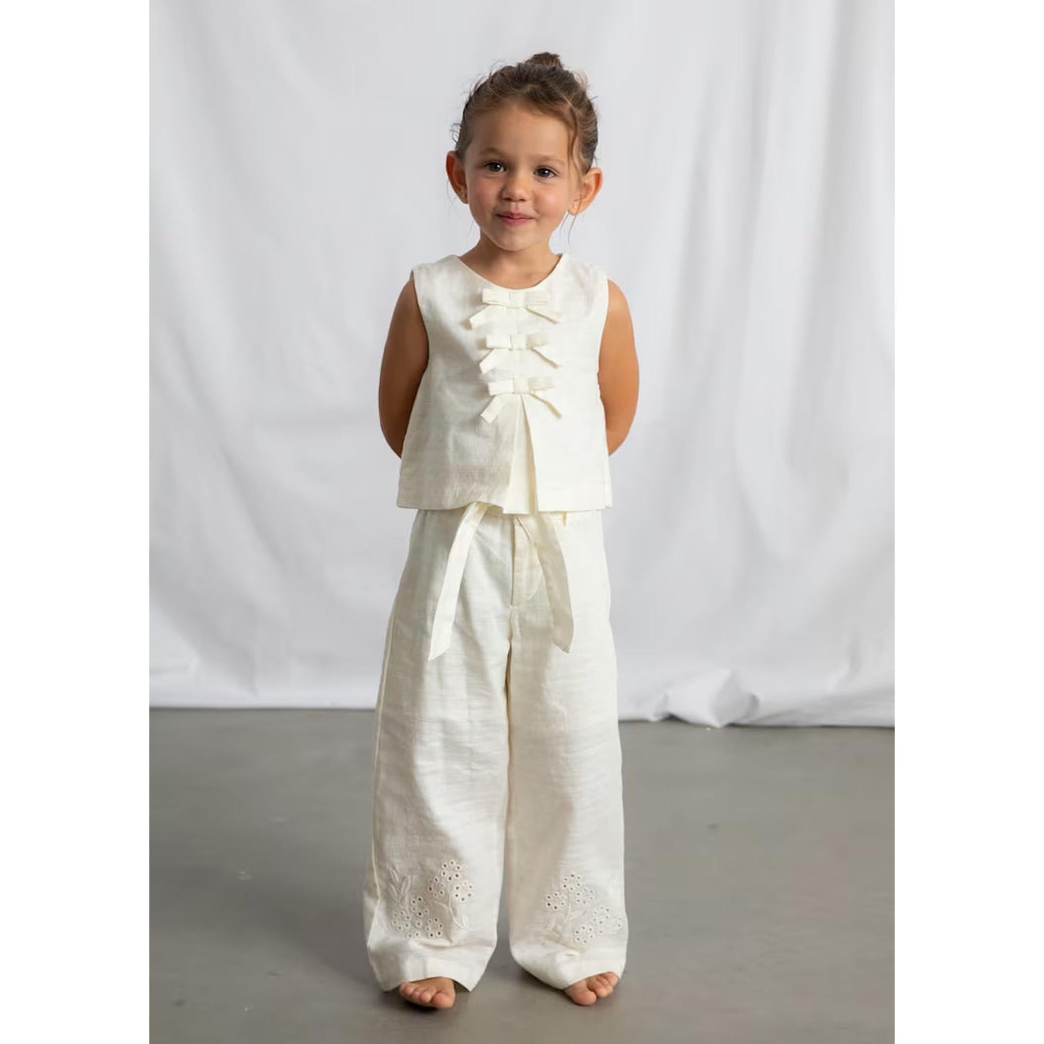 Girl Embroidered Linen Pants Set