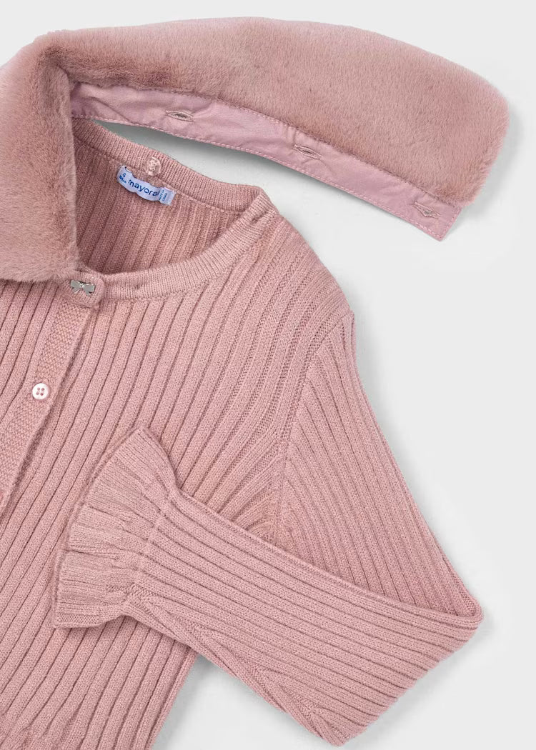 Girl Cardigan with Faux Fur Collar