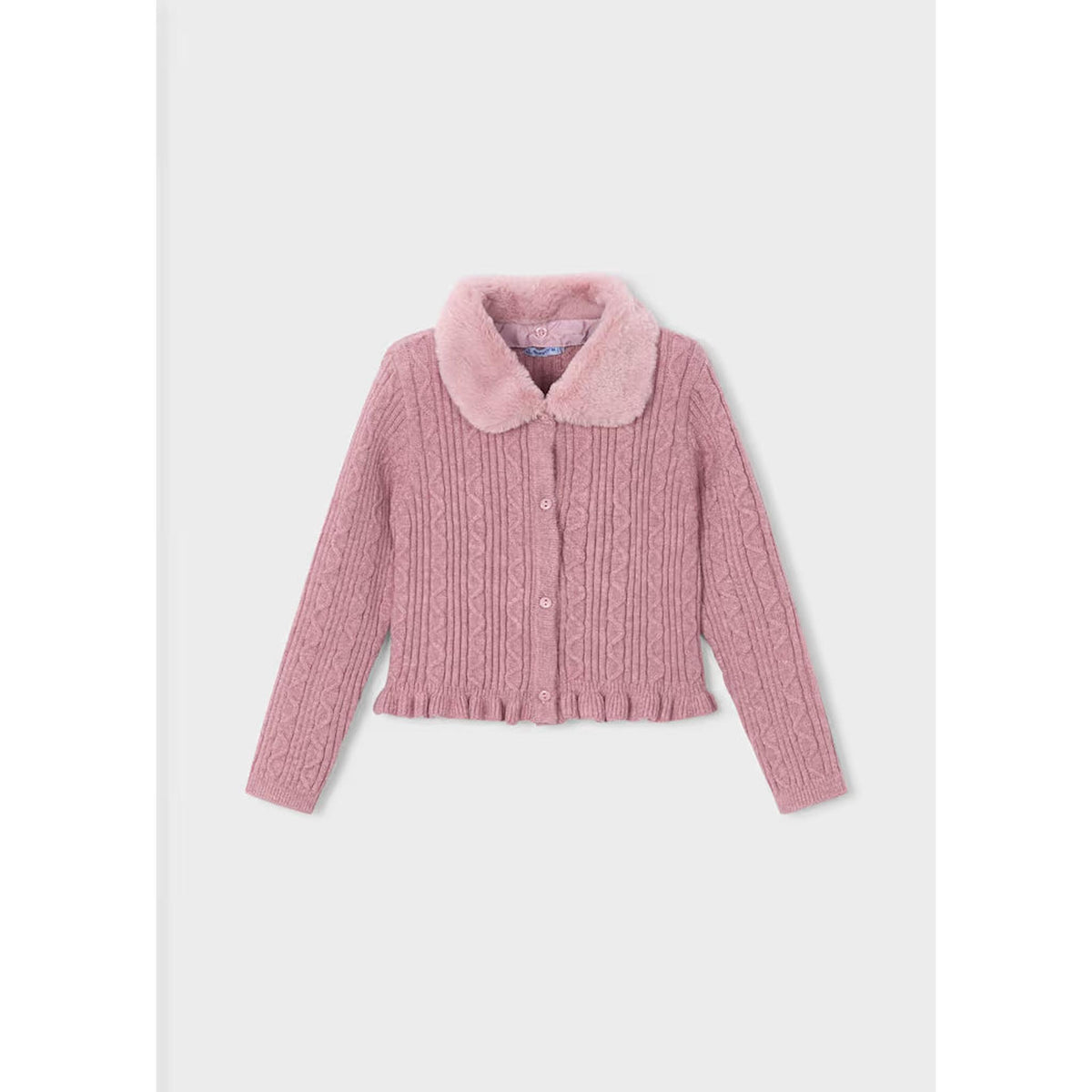 Girl Knit Cardigan With Faux Fur Collar