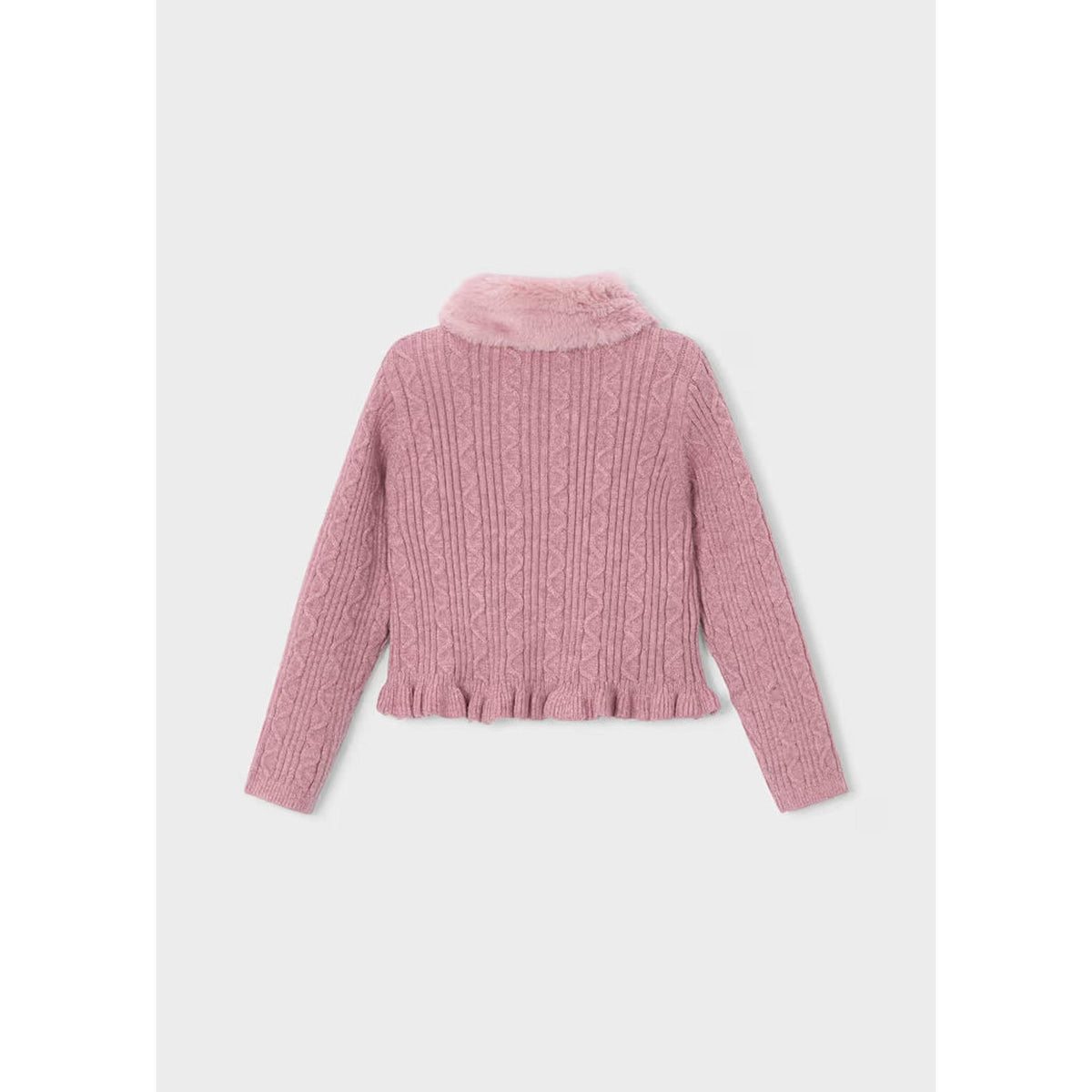 Girl Knit Cardigan With Faux Fur Collar