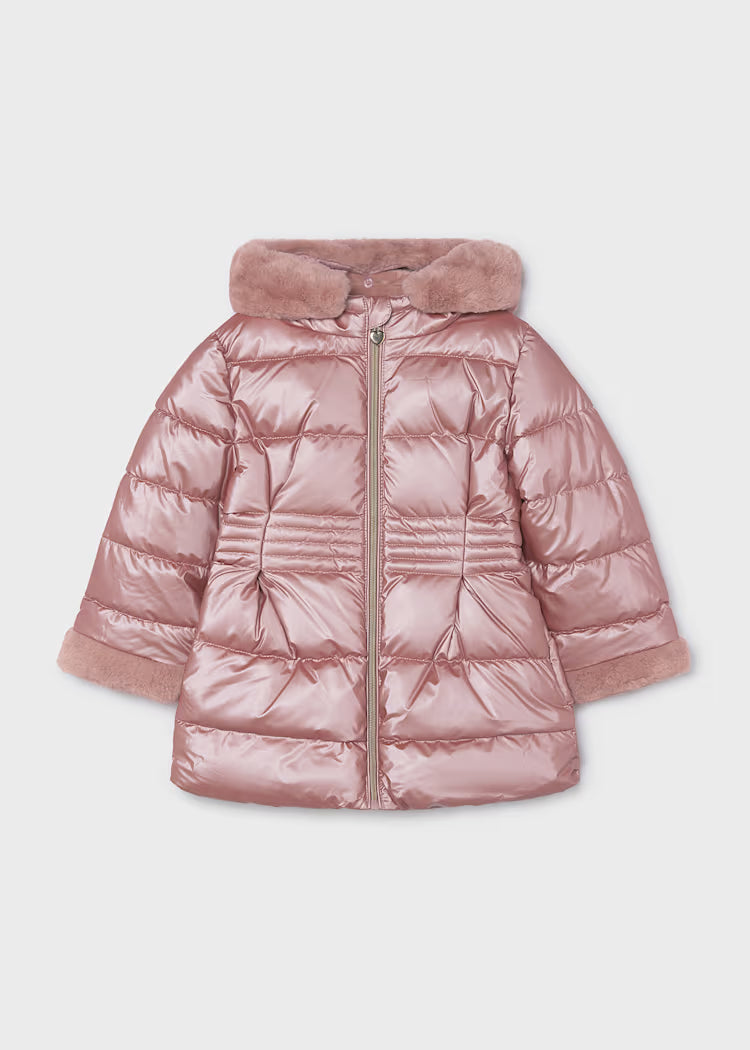 Girl Metallic Faux Fur Puffer Jacket
