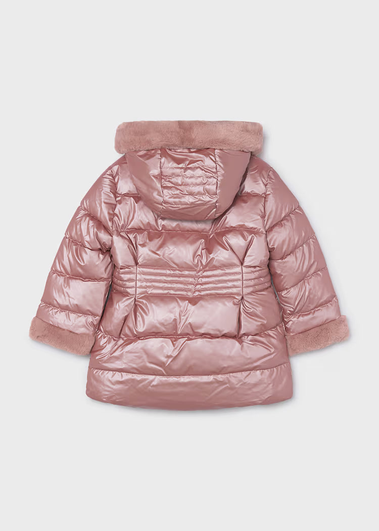 Girl Metallic Faux Fur Puffer Jacket