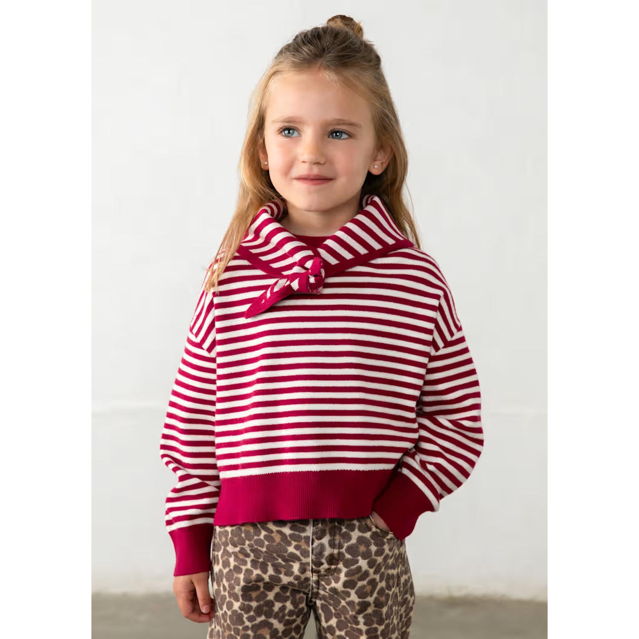 Girl Striped Sweater With Scarf