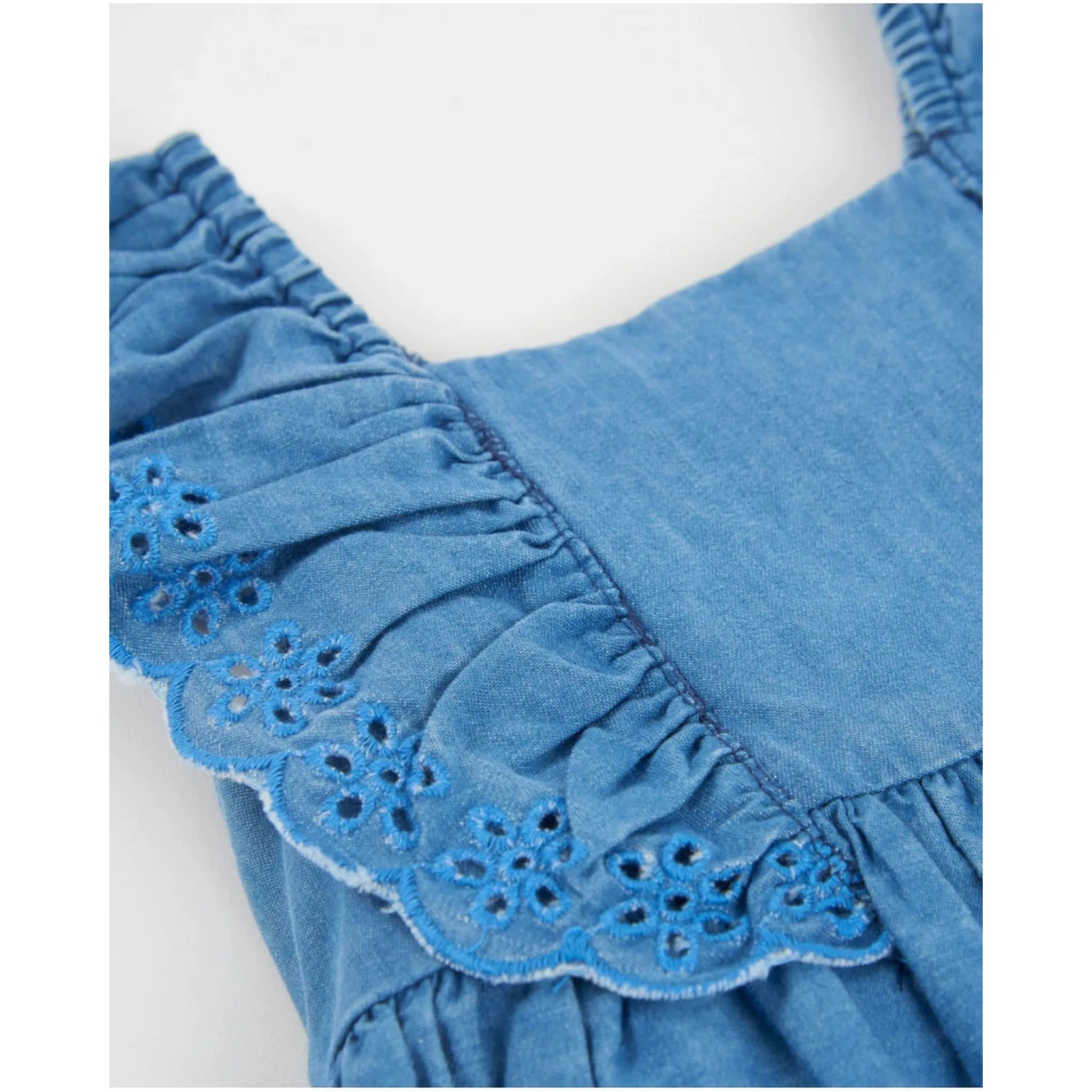 Girls’ woven dress with ruffles and floral embroidery