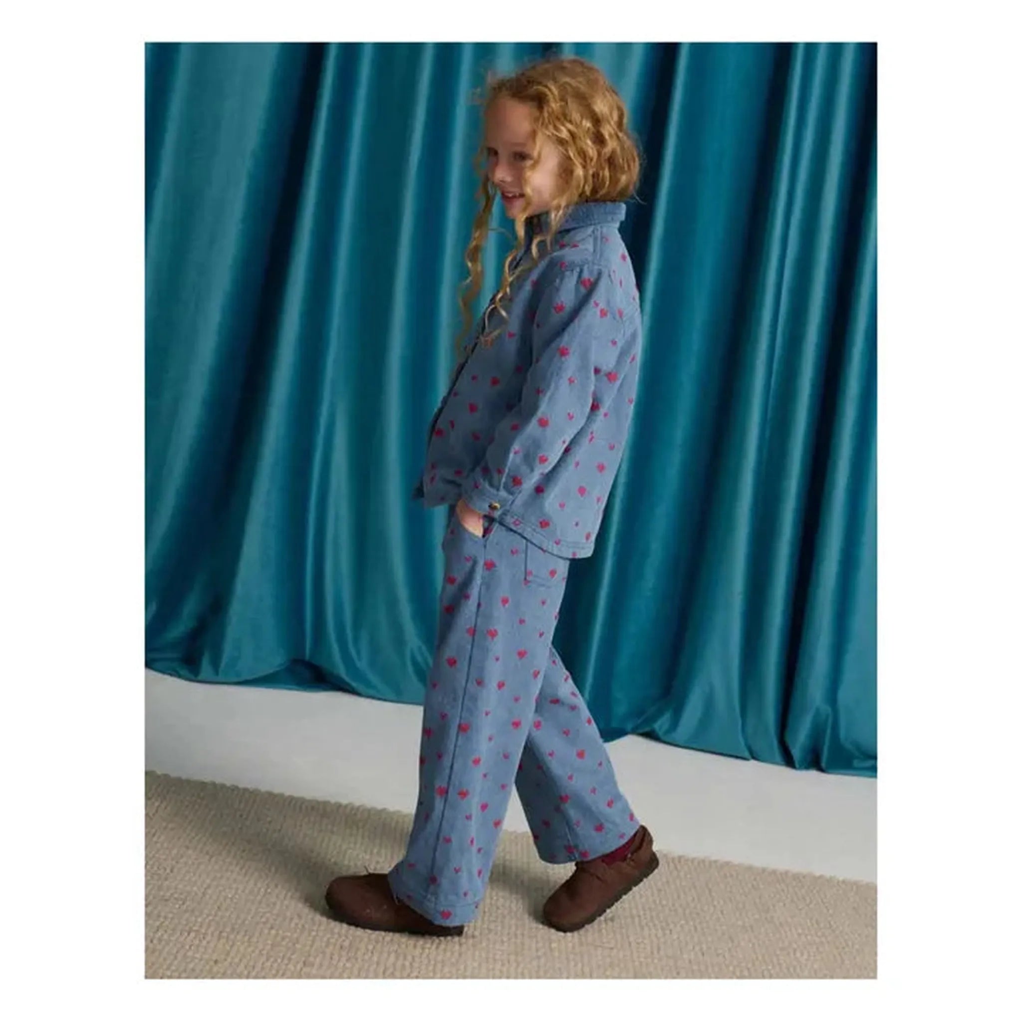 Josefina Denim Set with Heart Embroidery and Corduroy Collar