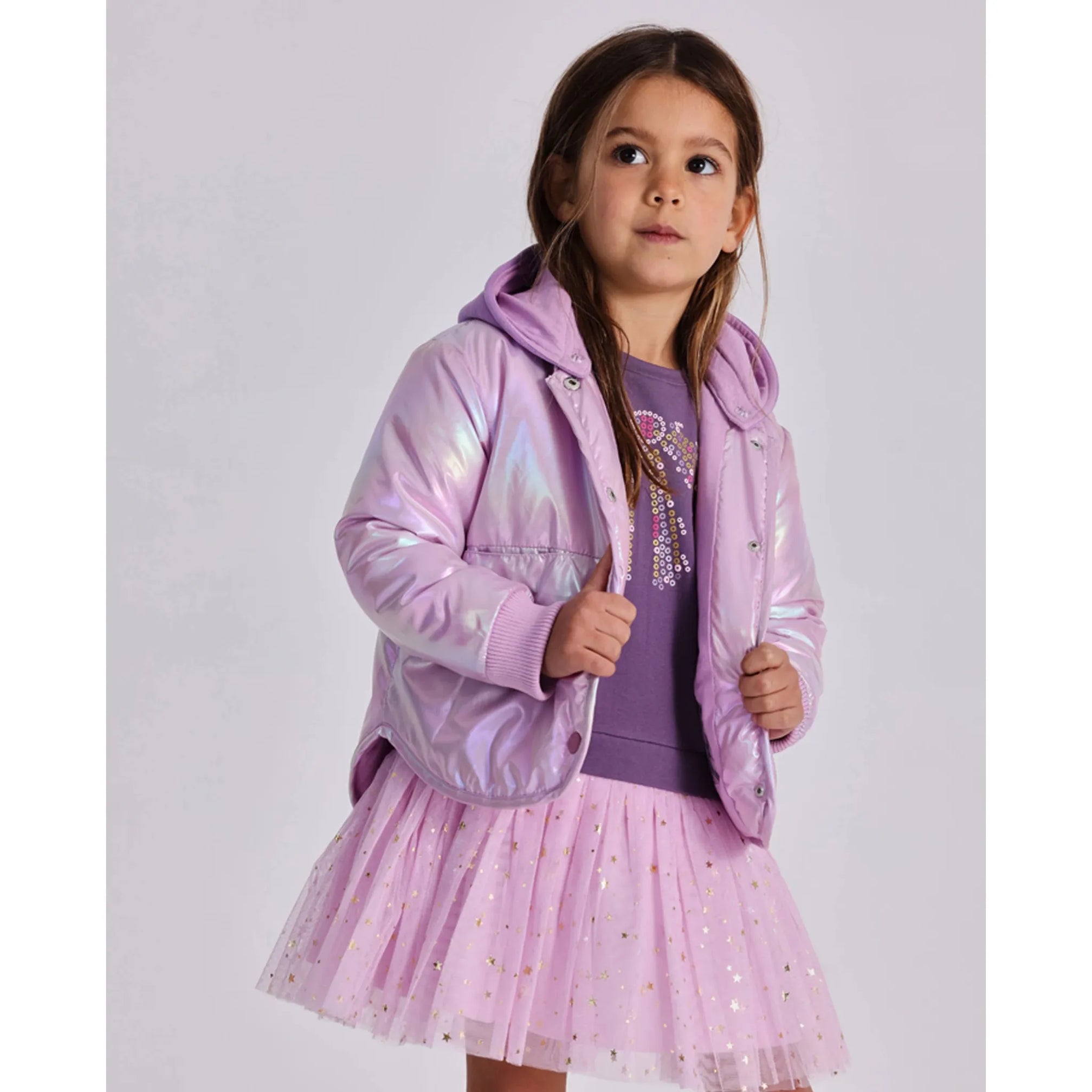 Parka de niña en tono rosa brillante con capucha