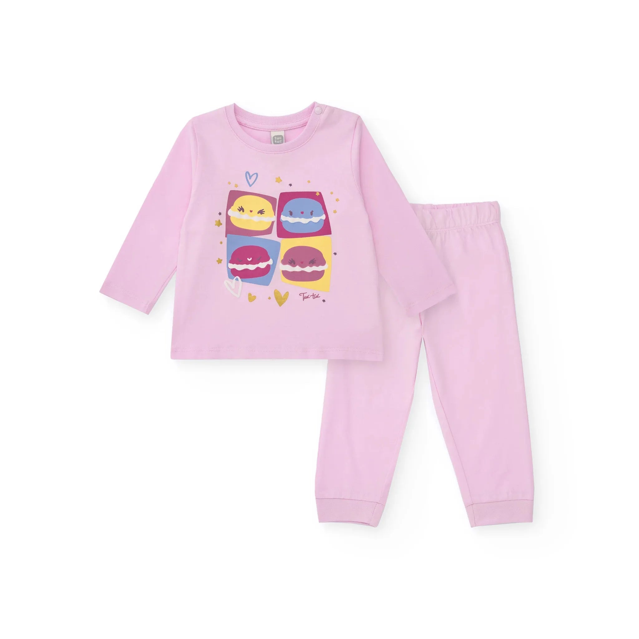 Conjunto de punto para niña color rosa con estampado de macarons