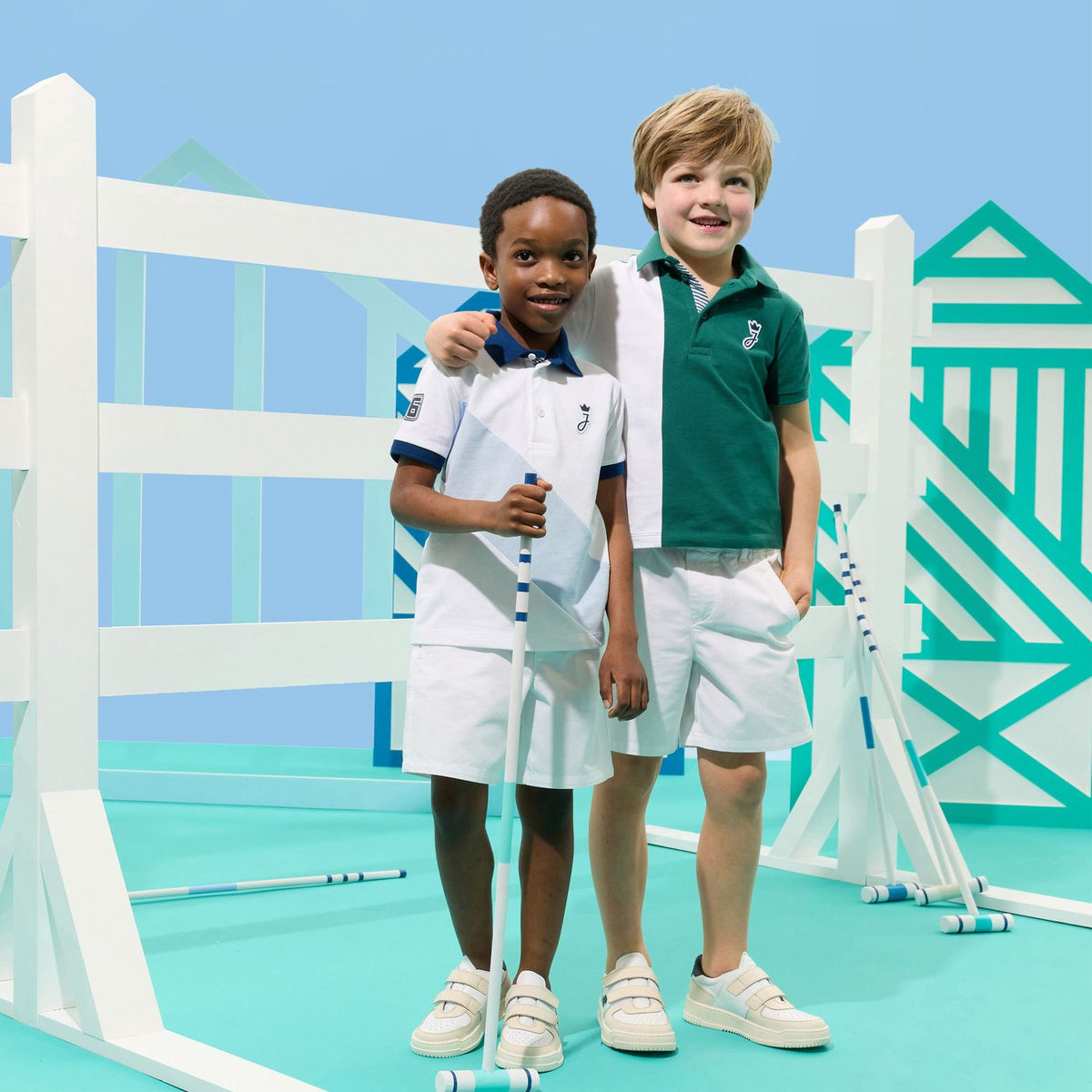 Boy cotton piqué polo shirt - white/green