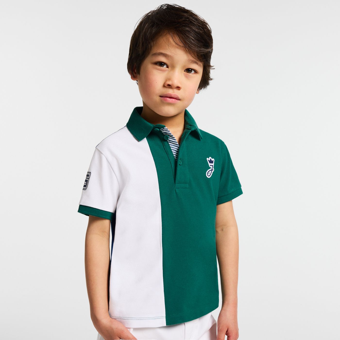 Boy cotton piqué polo shirt - white/green