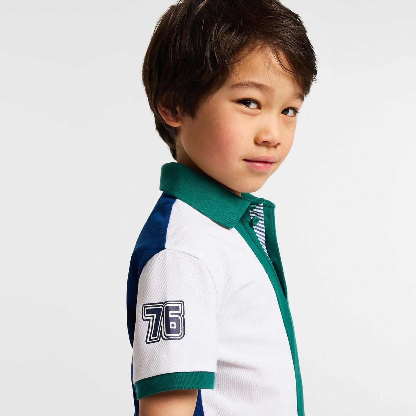 Boy cotton piqué polo shirt - white/green
