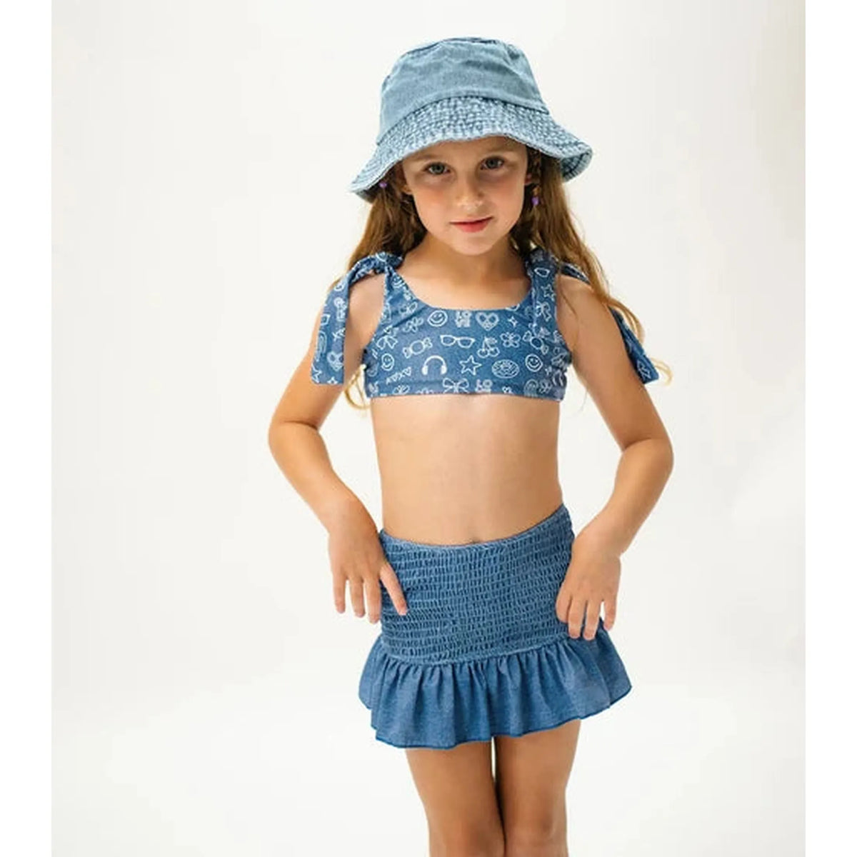 Smocked Denim Skirt