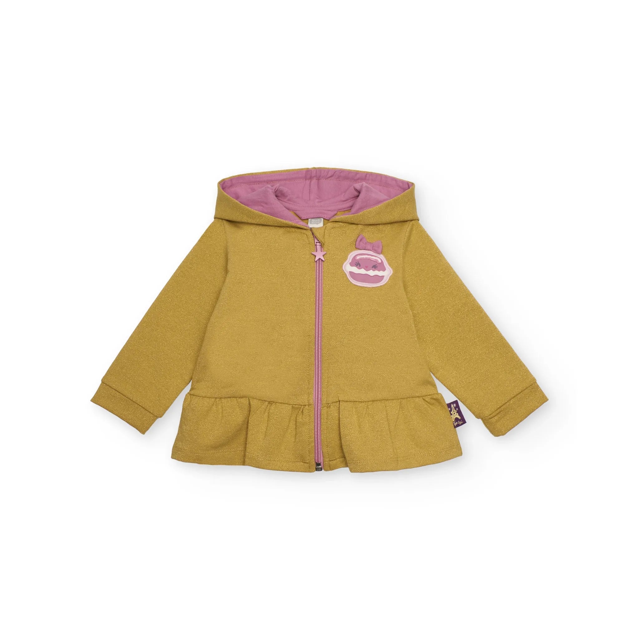 Set sudadera para niña color mostaza con detalle de macarrón