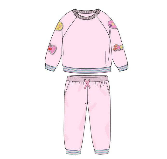 Pink Girs Fleece Patch 2 Pc Sweat Shirt Set