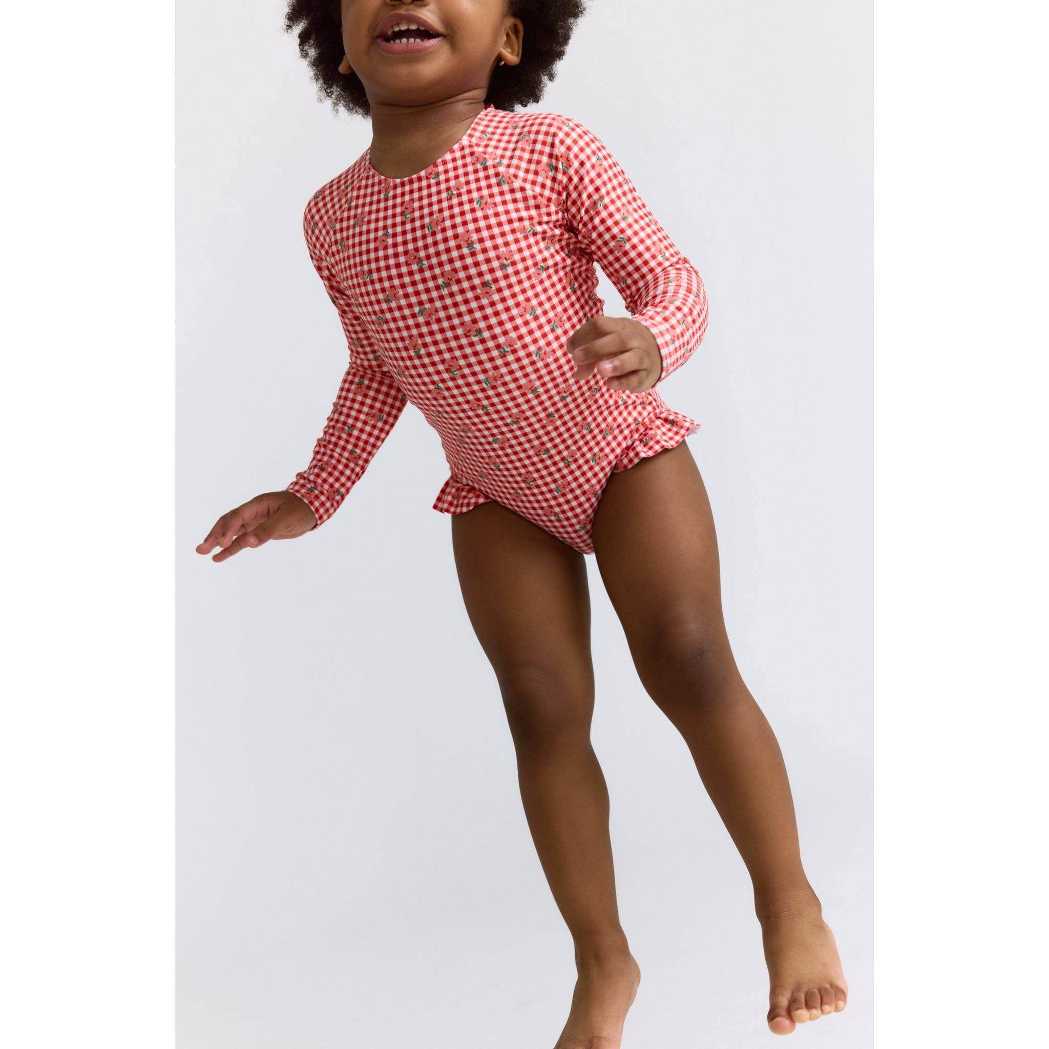 girls strawberry gingham rashguard one piece