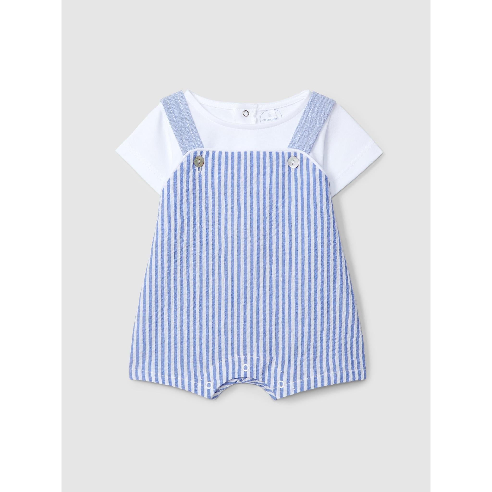 Striped two-in-one seersucker romper