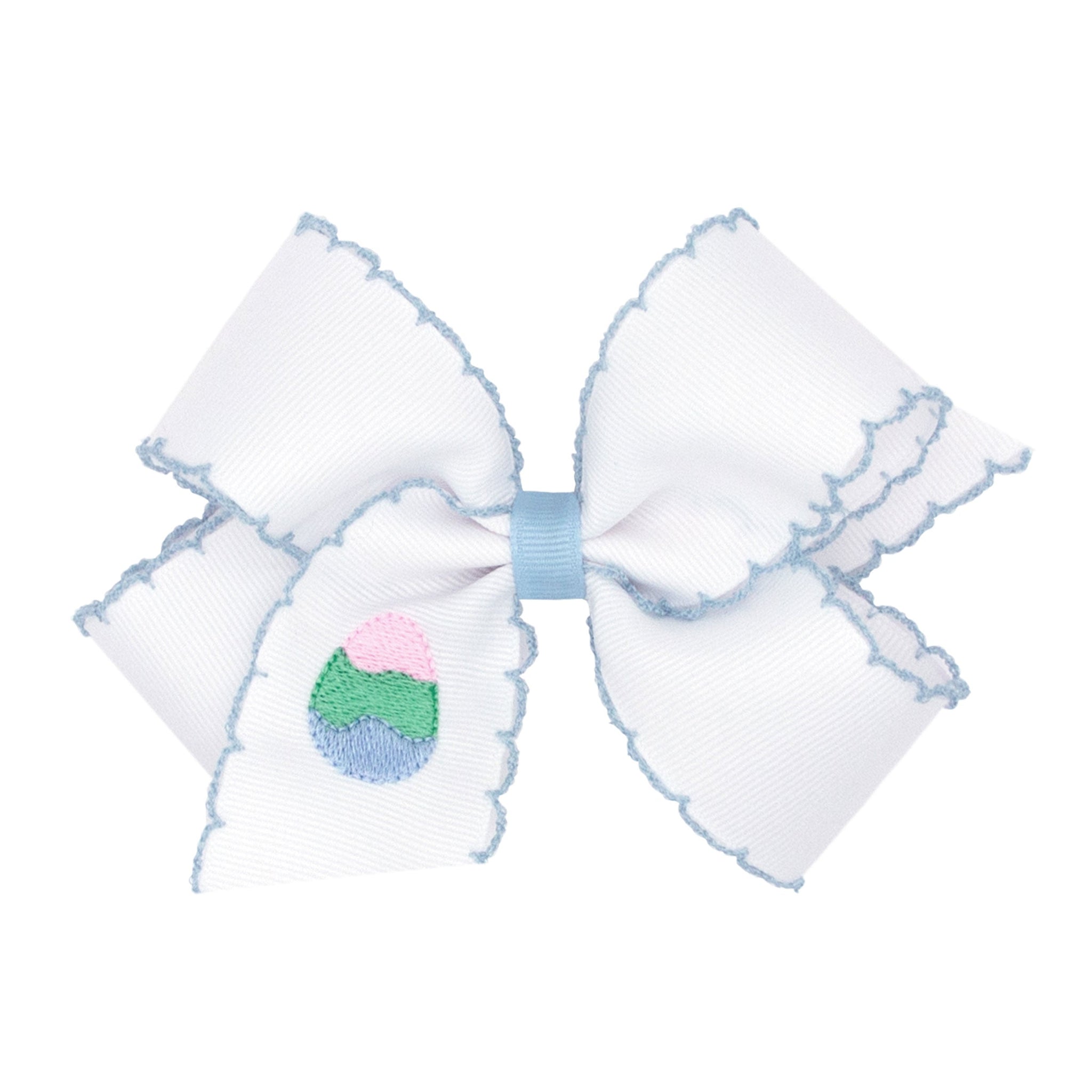 Medium Moonstitch on White Grosgrain Bow with Easter- Inspired Embroidered