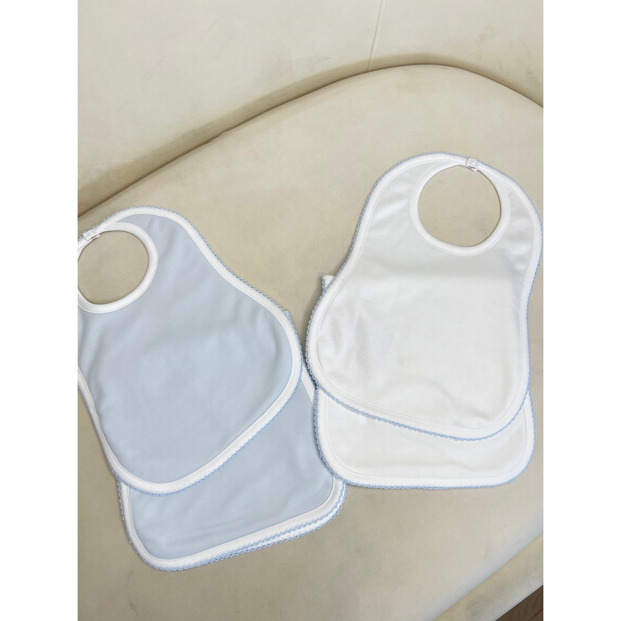 Blue Pima Burp & Bib Set - Blue Trim