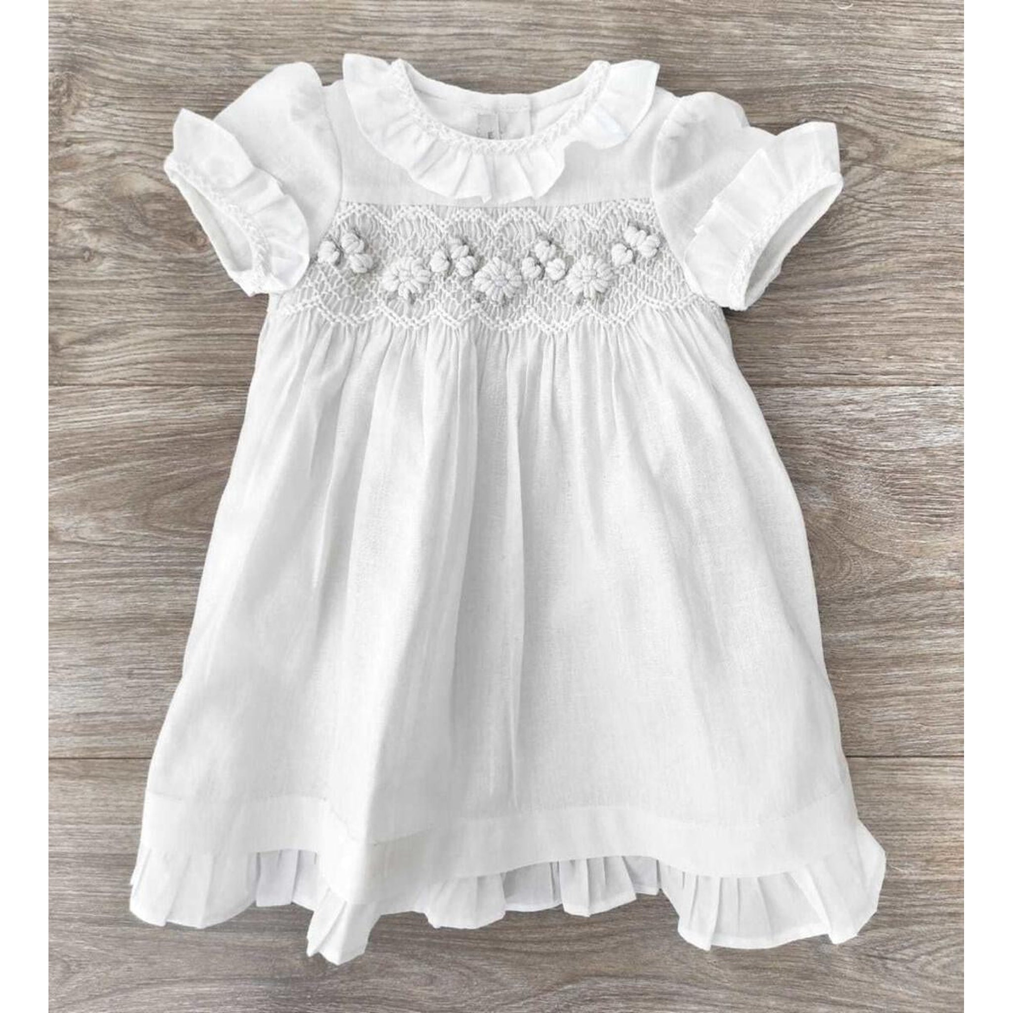 Federica Linen Smocked Dress (Off White)