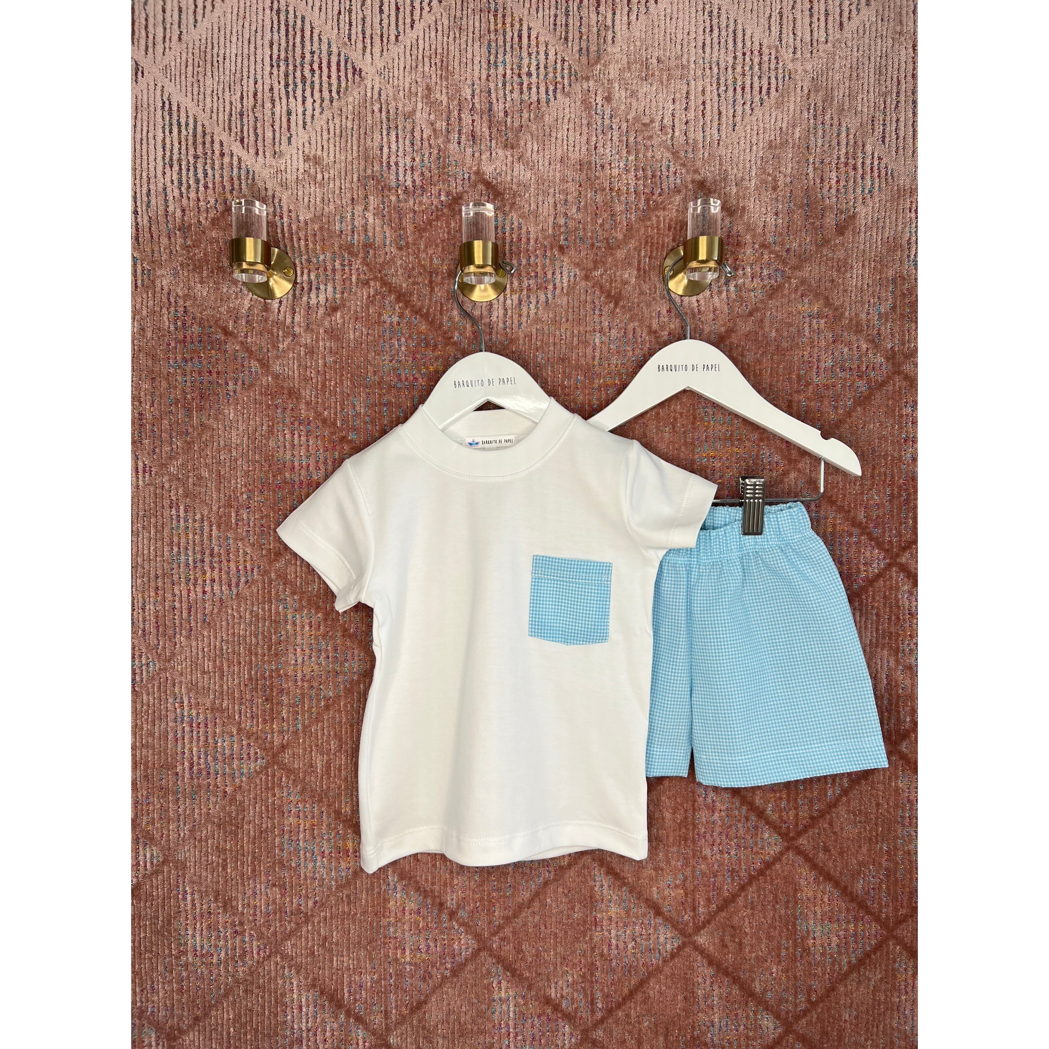 Cloque Pima Tshirt Set - Blue Seersucker Vichy