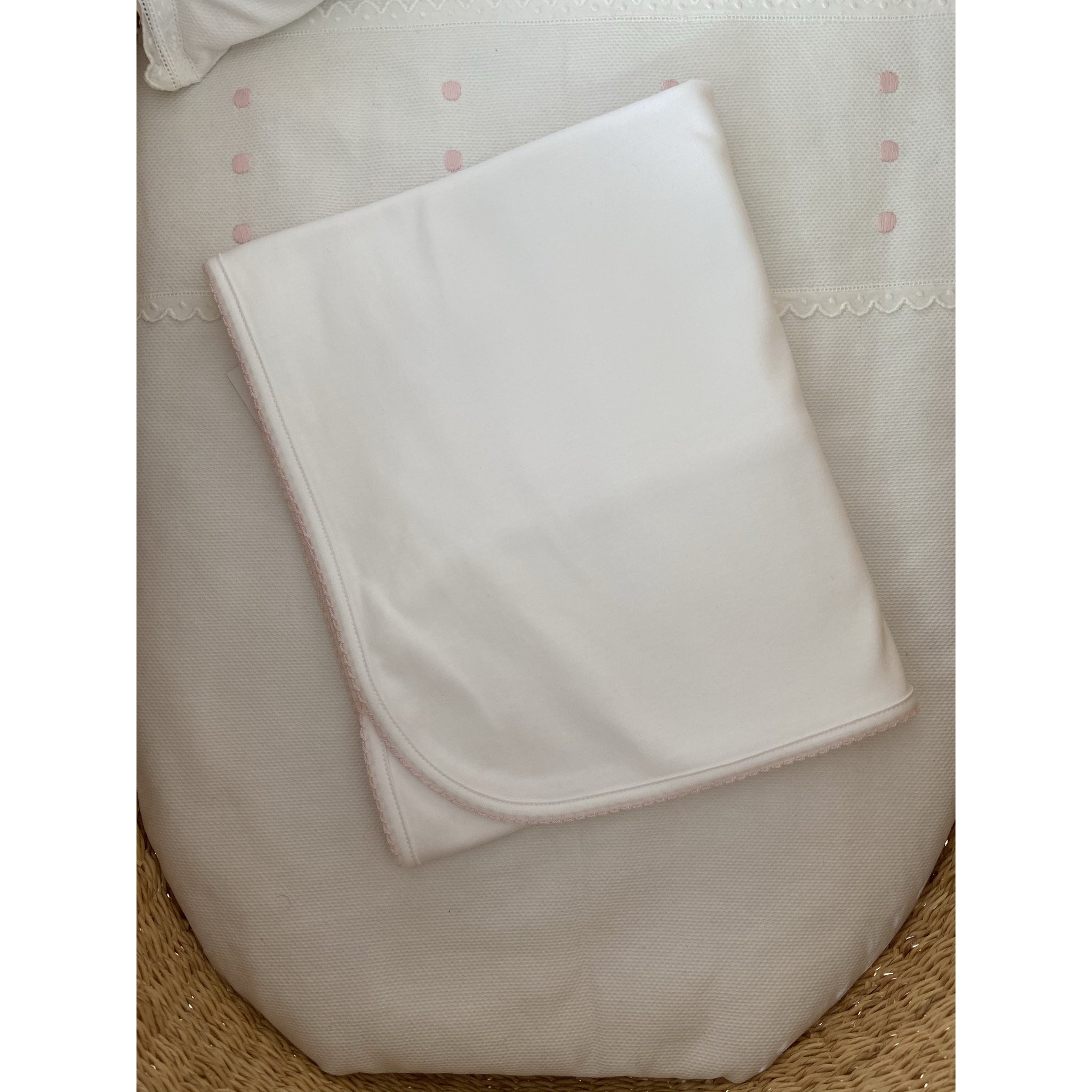 White Pima Blanket - Pink Trim