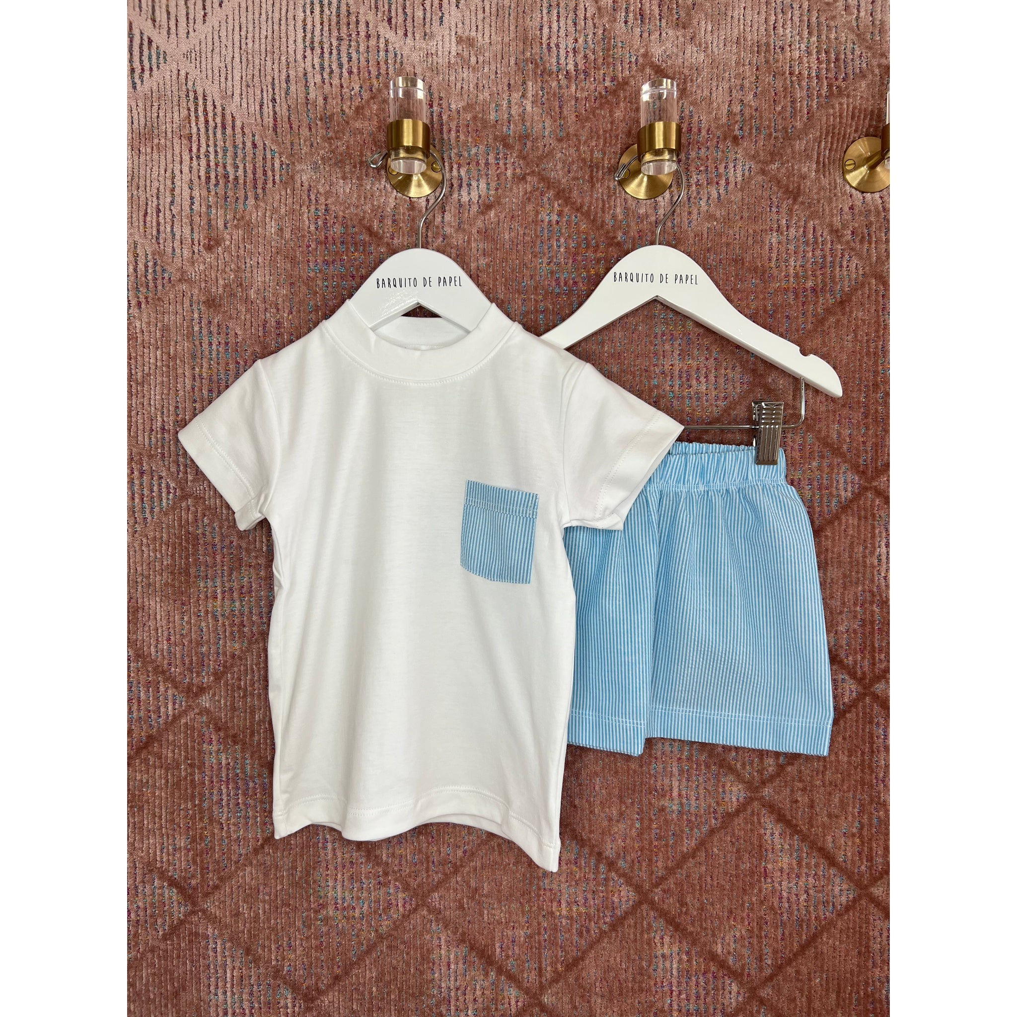 Cloque Pima Tshirt Set - Blue Seersucker Stripes