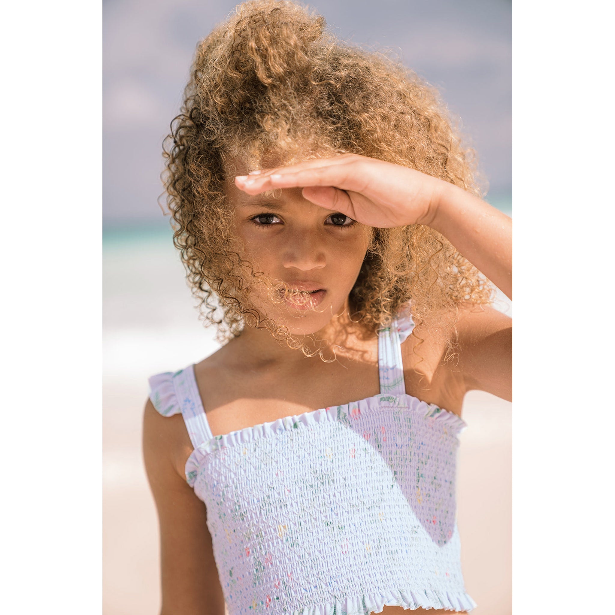 girls bay lavender floral smocked bikini